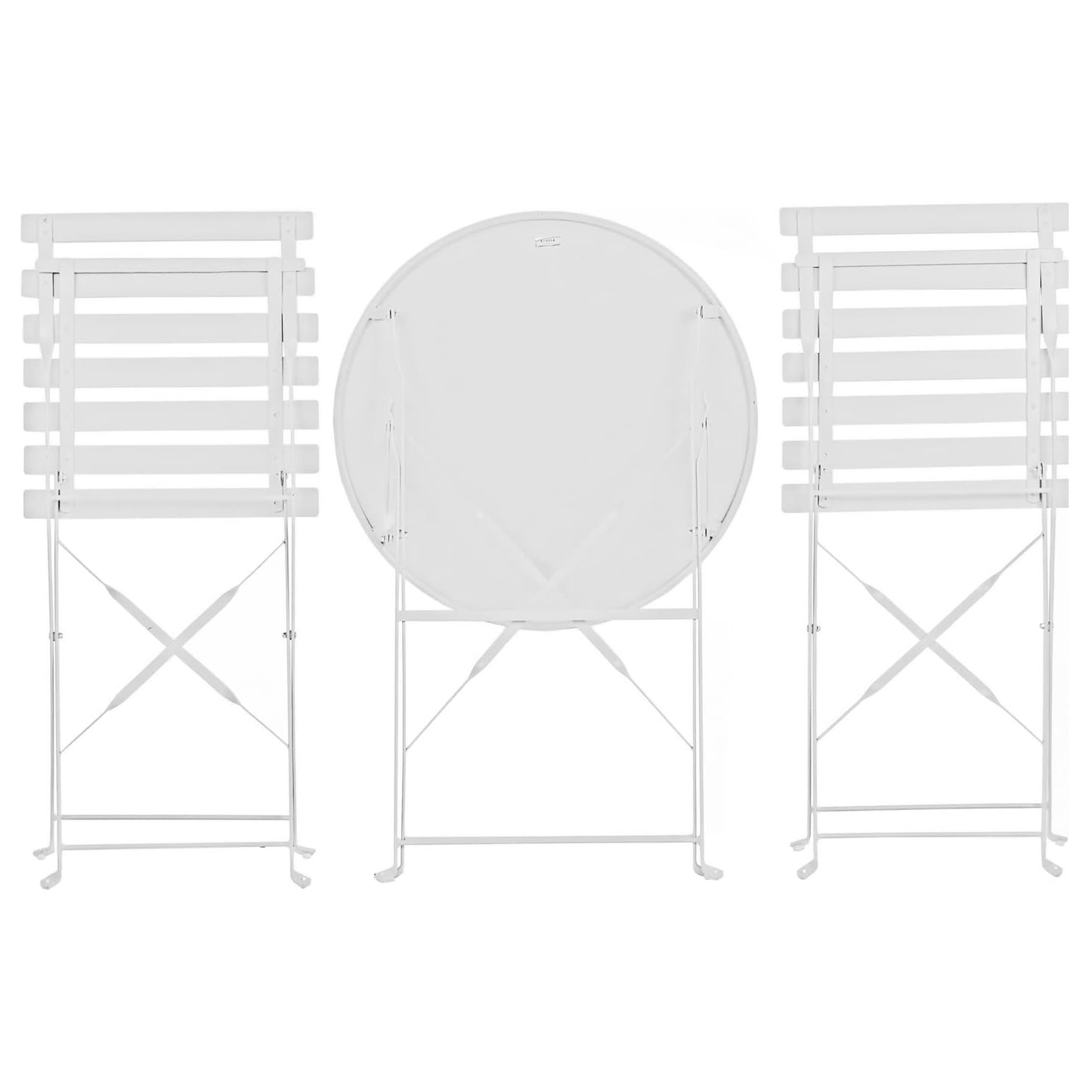 Conjunto de comedor de acero "Giotto" completo con 2 sillas + mesa redonda plegable