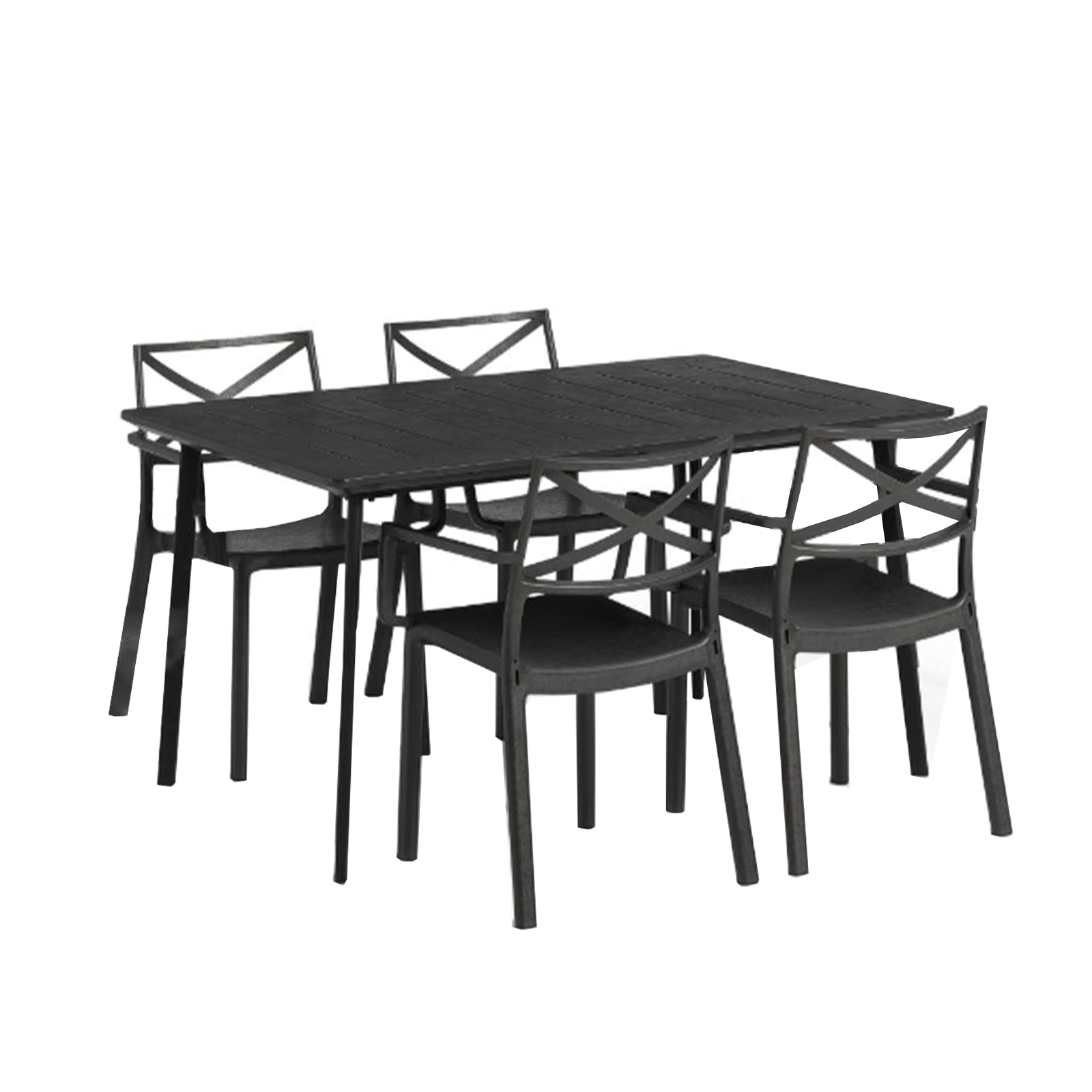 Conjunto de comedor con 4 sillas + mesa "Cast Iron" en resina efecto hierro fundido para jardín