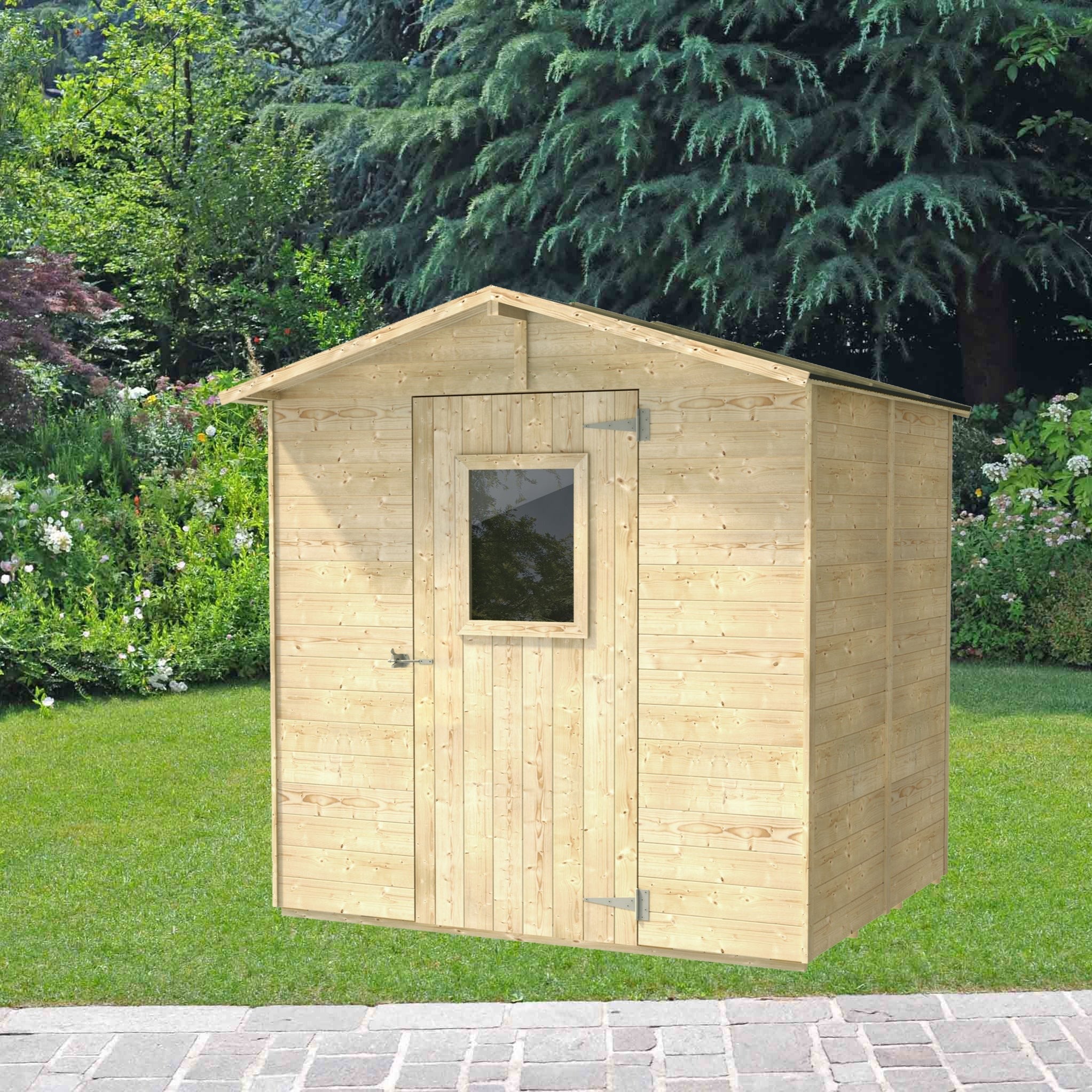 Abri de jardin en bois "Vaniglia" simple porte avec fenêtre PEFC 200x200 cm 214h