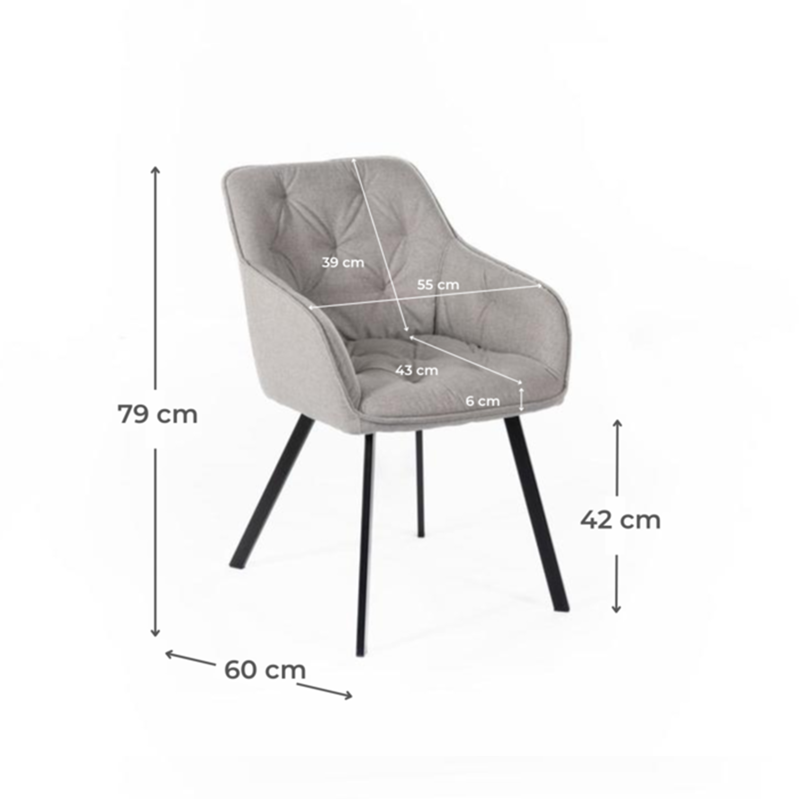 Set di sedie imbottite "Elsa" da soggiorno in tessuto gambe in metallo verniciato cm 55x60 79h
