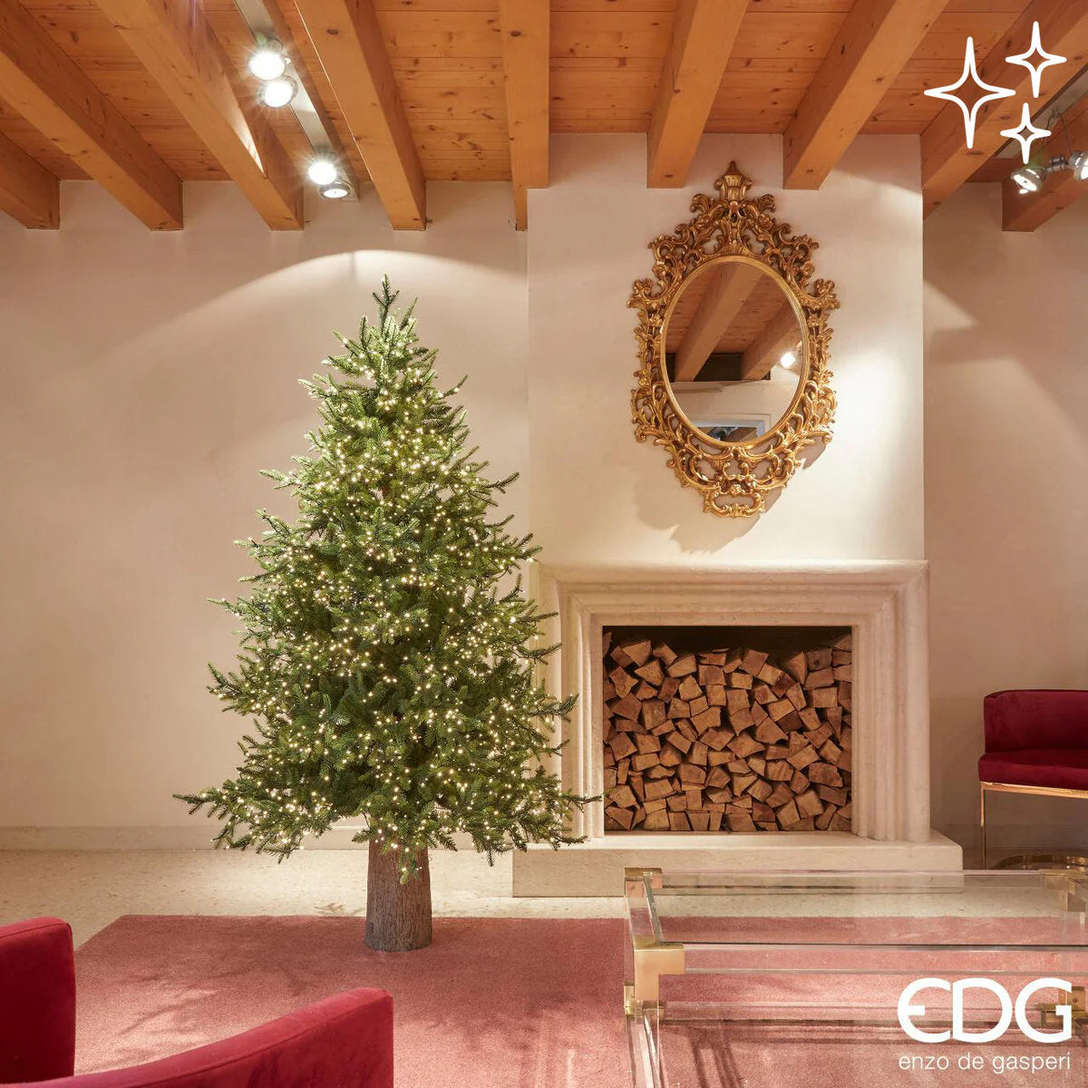 Albero di Natale "Pino Gold" con LED integrati, in PE Effetto Real Touch