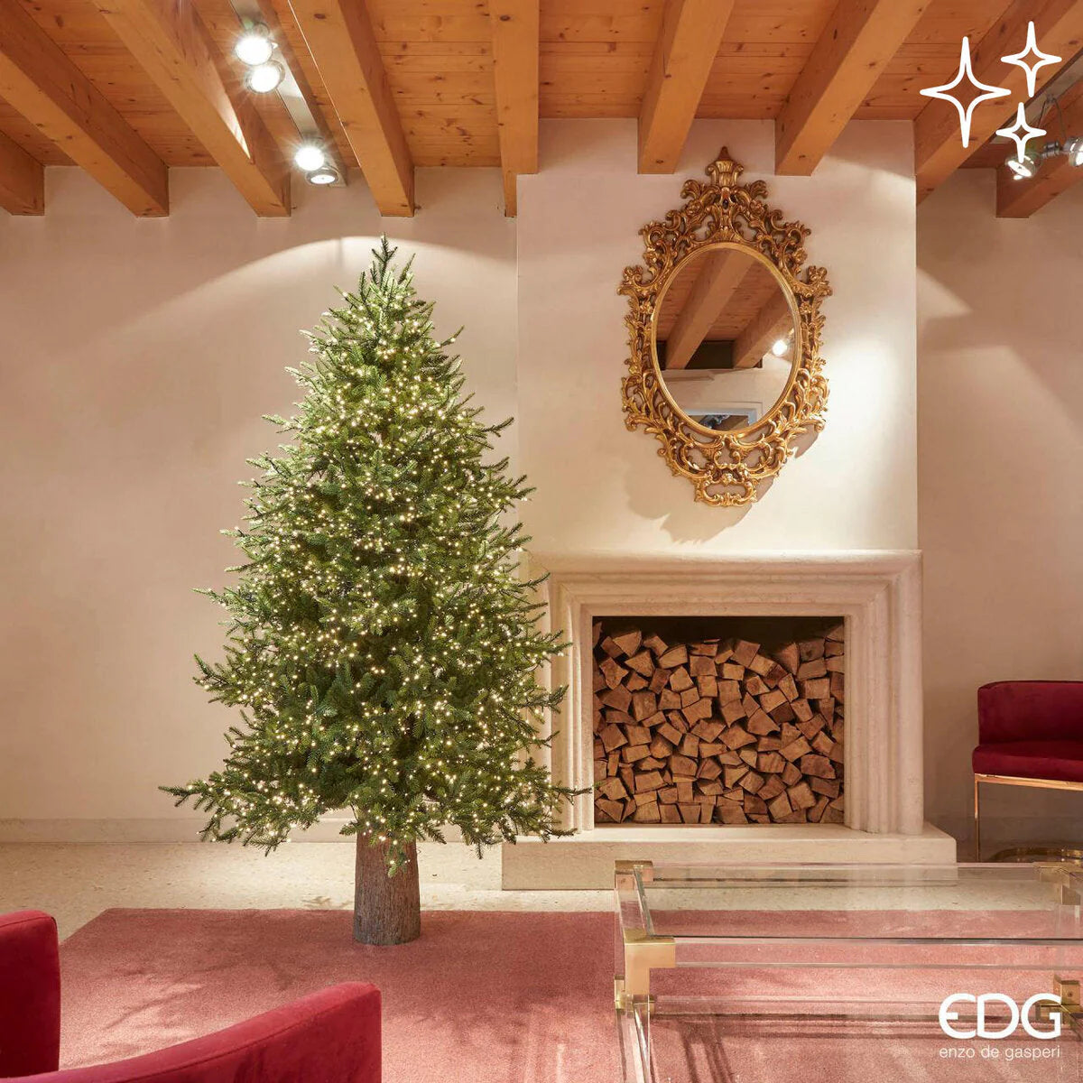 Albero di Natale "Pino Gold" con LED integrati, in PE Effetto Real Touch