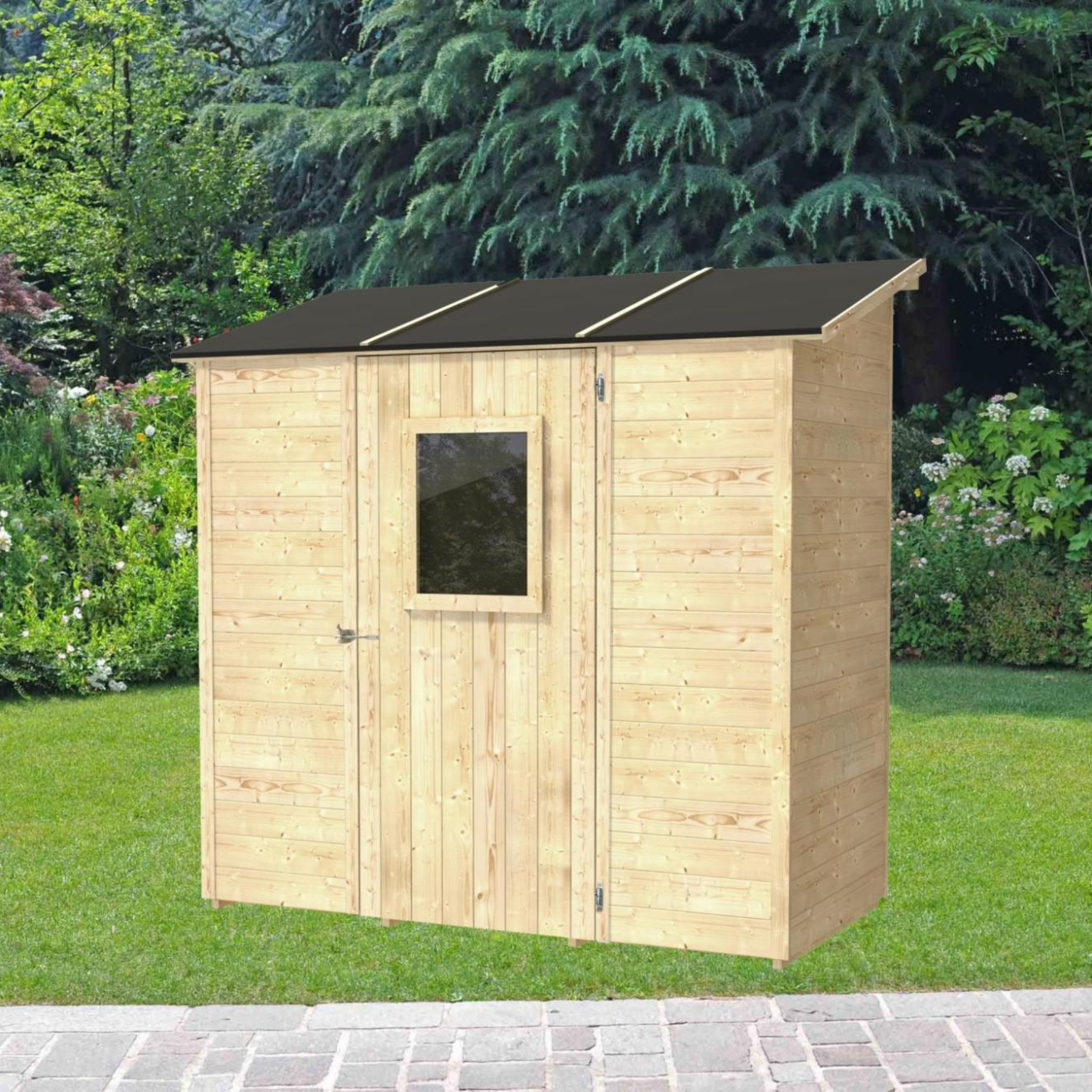 Casetta in legno da giardino "Vaniglia Addossata" porta singola finestrata cm 207x102 222h