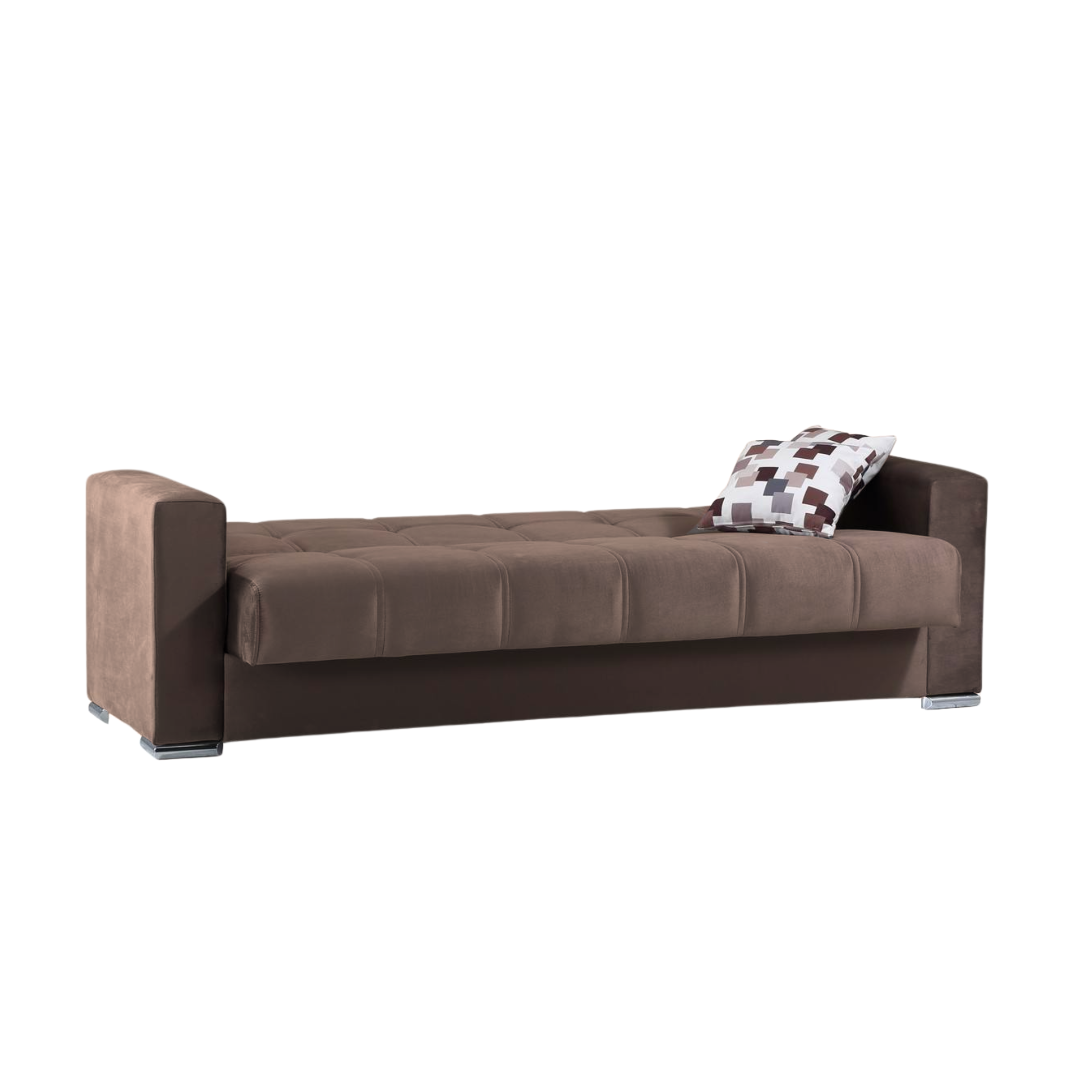 Divano letto 3 posti contenitore "Alba" in tessuto con piedi cromati cm 226x85 92h