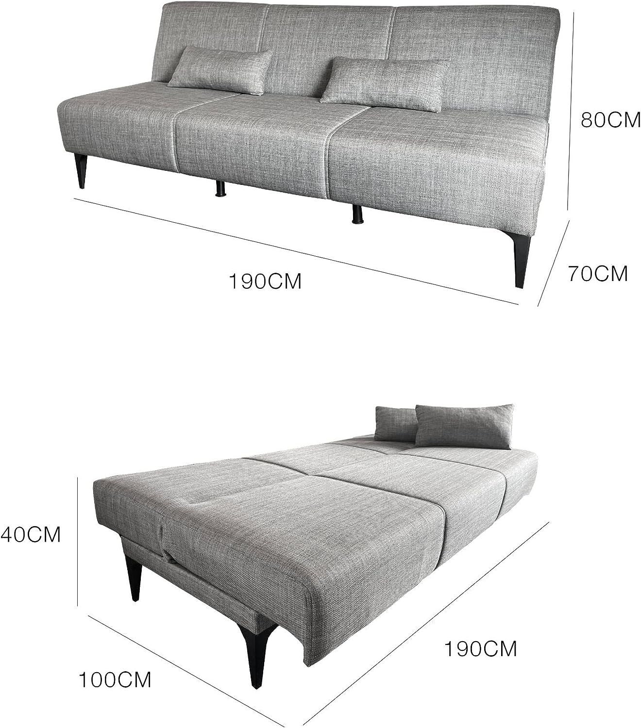 Sofá cama Capri 3 plazas de tela sin reposabrazos 190x80 cm 83h