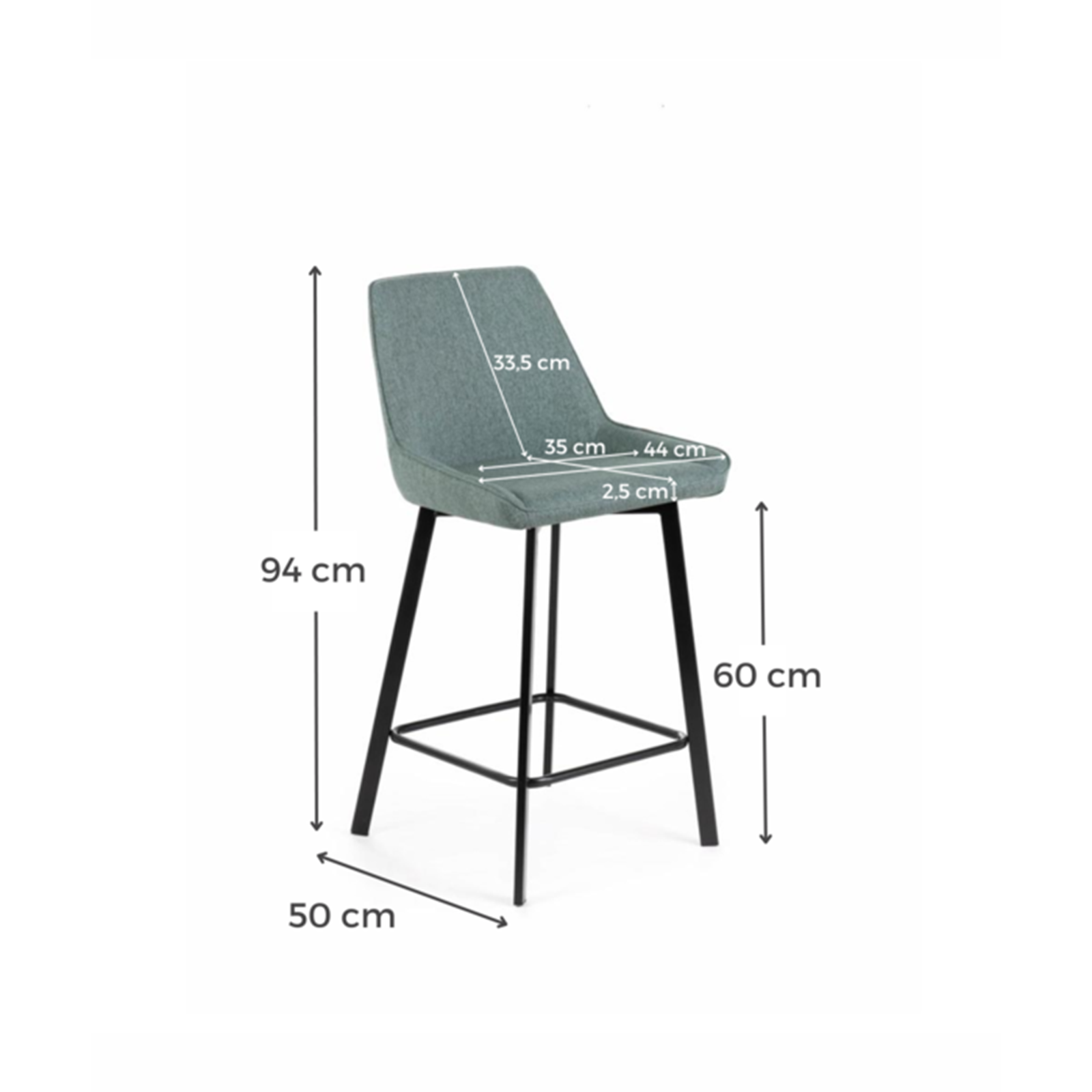 Tabouret haut "Fox" en tissu rembourré avec repose-pieds 44x50 cm 94h