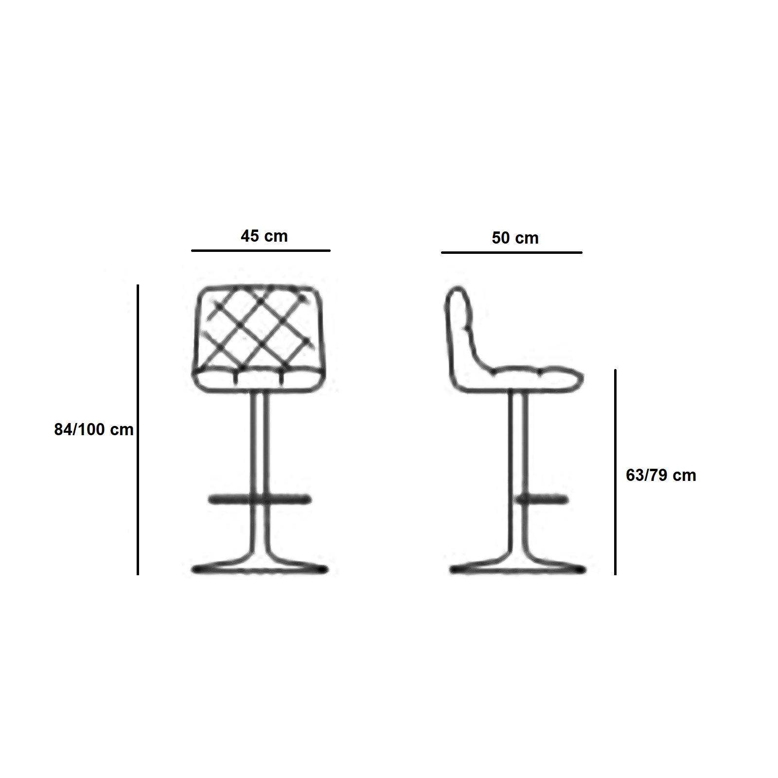 Tabouret haut "Max" en tissu rembourré avec repose-pieds 50x45 cm 84h