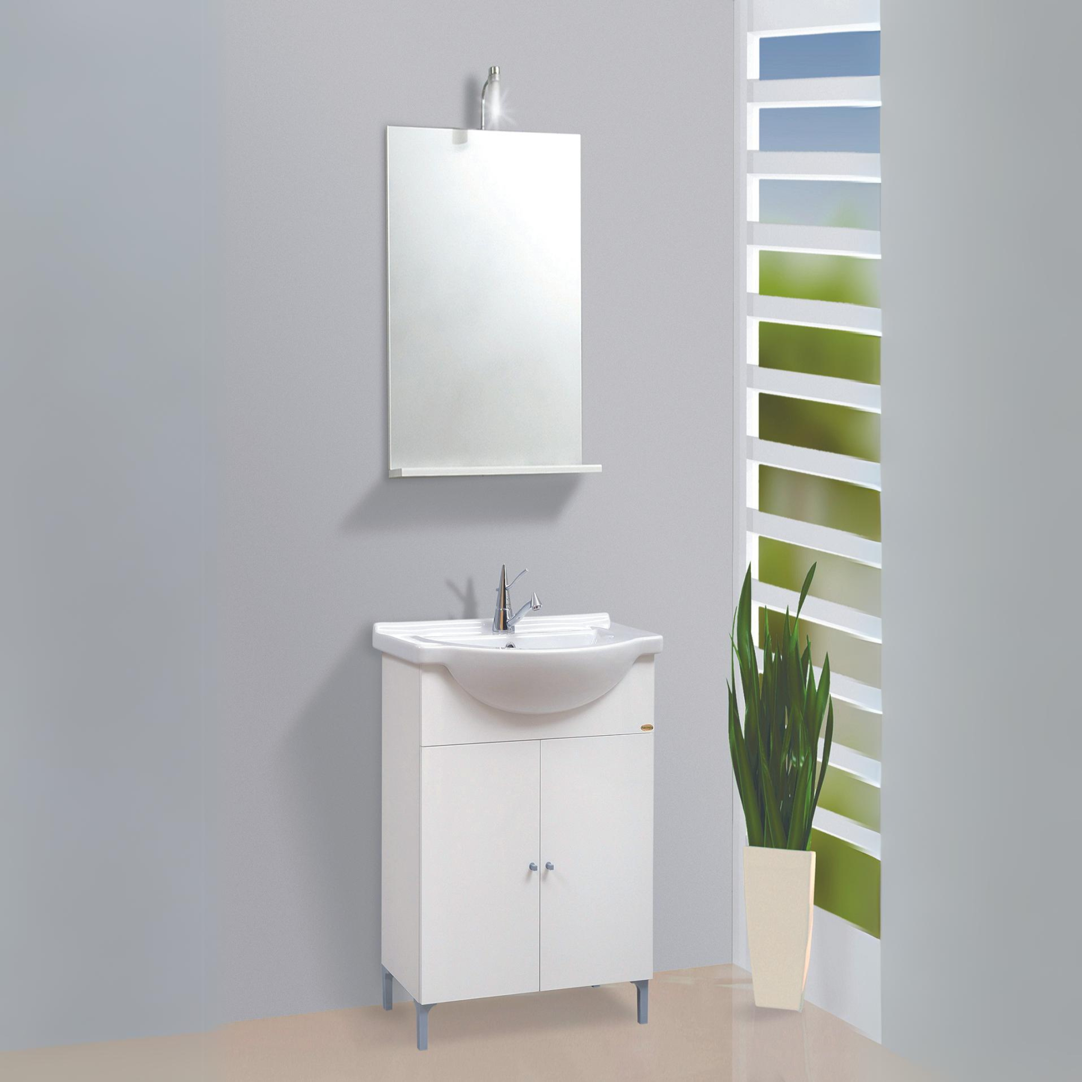 Mobile da bagno "Desy58" con mobile a 2 ante lavabo e specchio luminoso con mensola