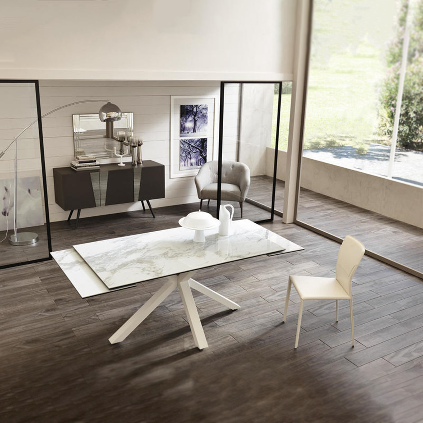 Table extensible plateau "Ceramica 1" sur verre trempé 160/240x90 cm 76h