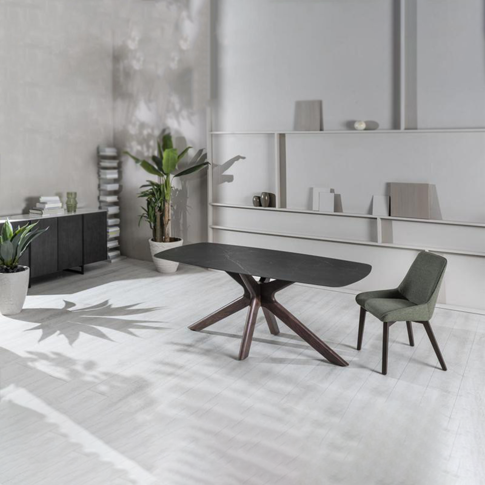 Tavolo moderno in ceramica "Item" fisso da soggiorno effetto marmo