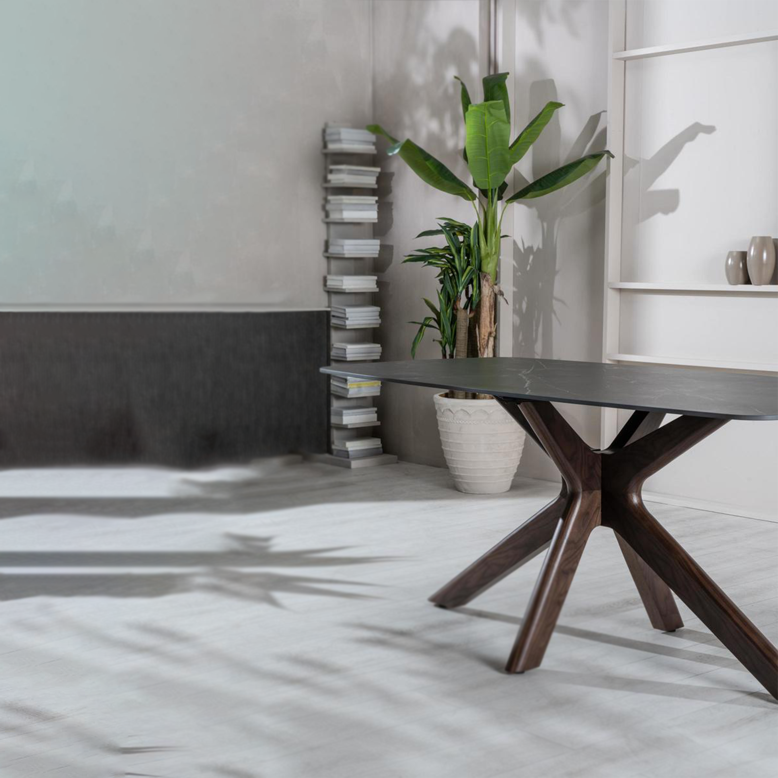 Table fixe en céramique "Gemini" effet marbre 180x90 cm 76h