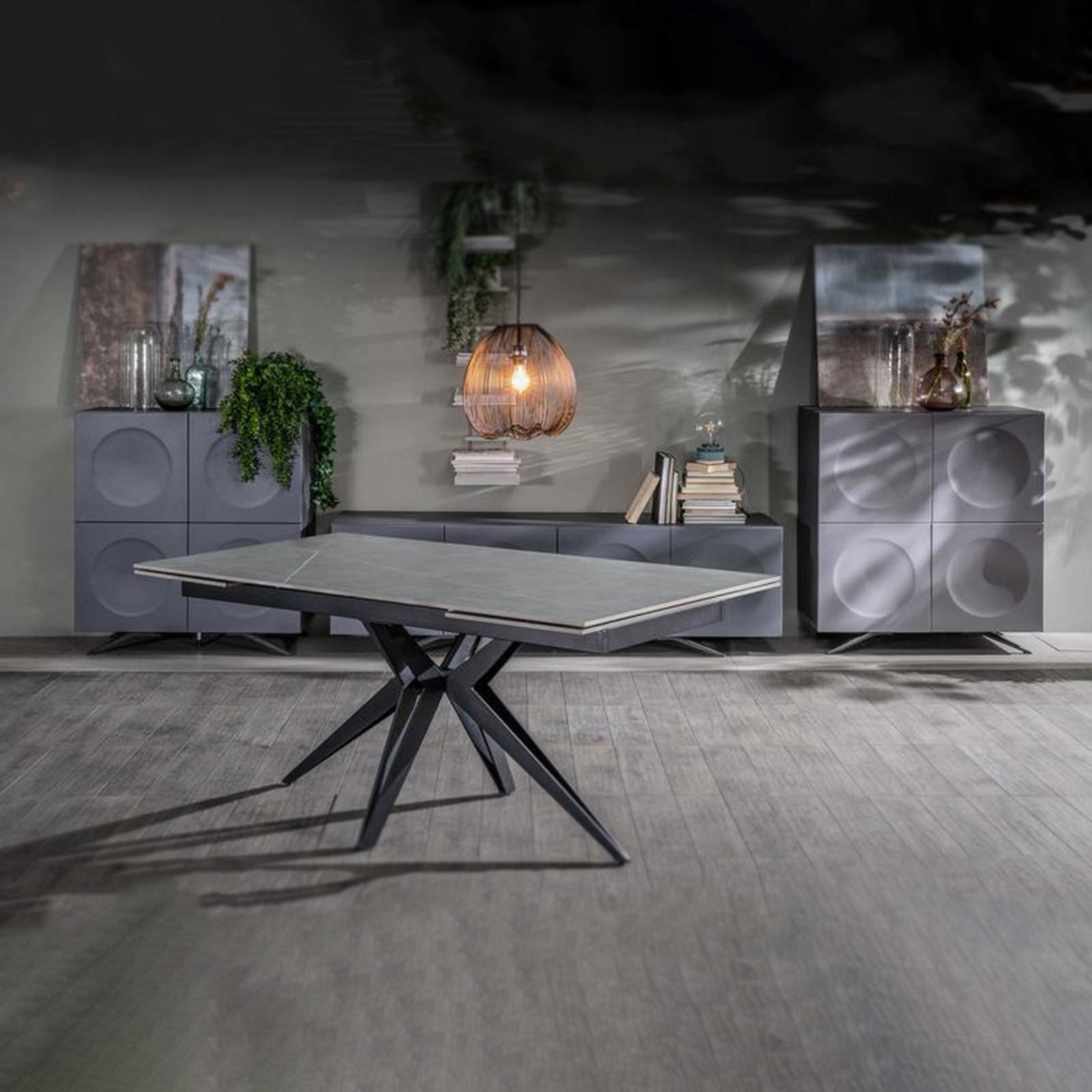 Tavolo allungabile moderno "Amber" da soggiorno con piano in ceramica effetto marmo