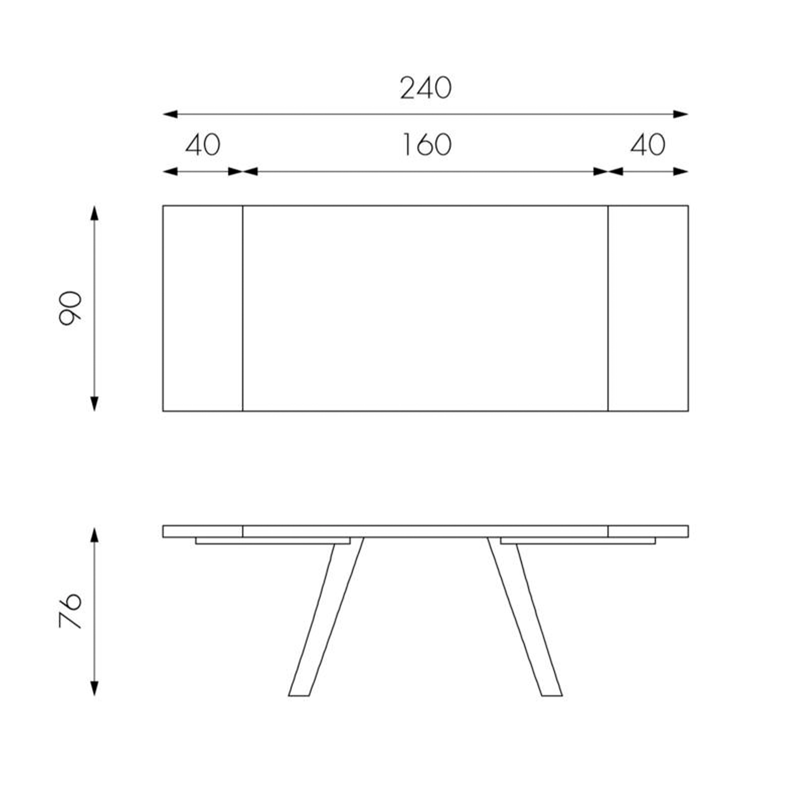 Table extensible "Bridge" plateau bois et pieds métal 240x90 cm 76h