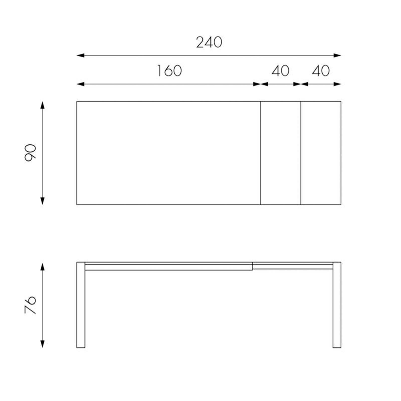 Mesa extensible "Nevada" tapa y patas de madera 160/240x90 76h cm