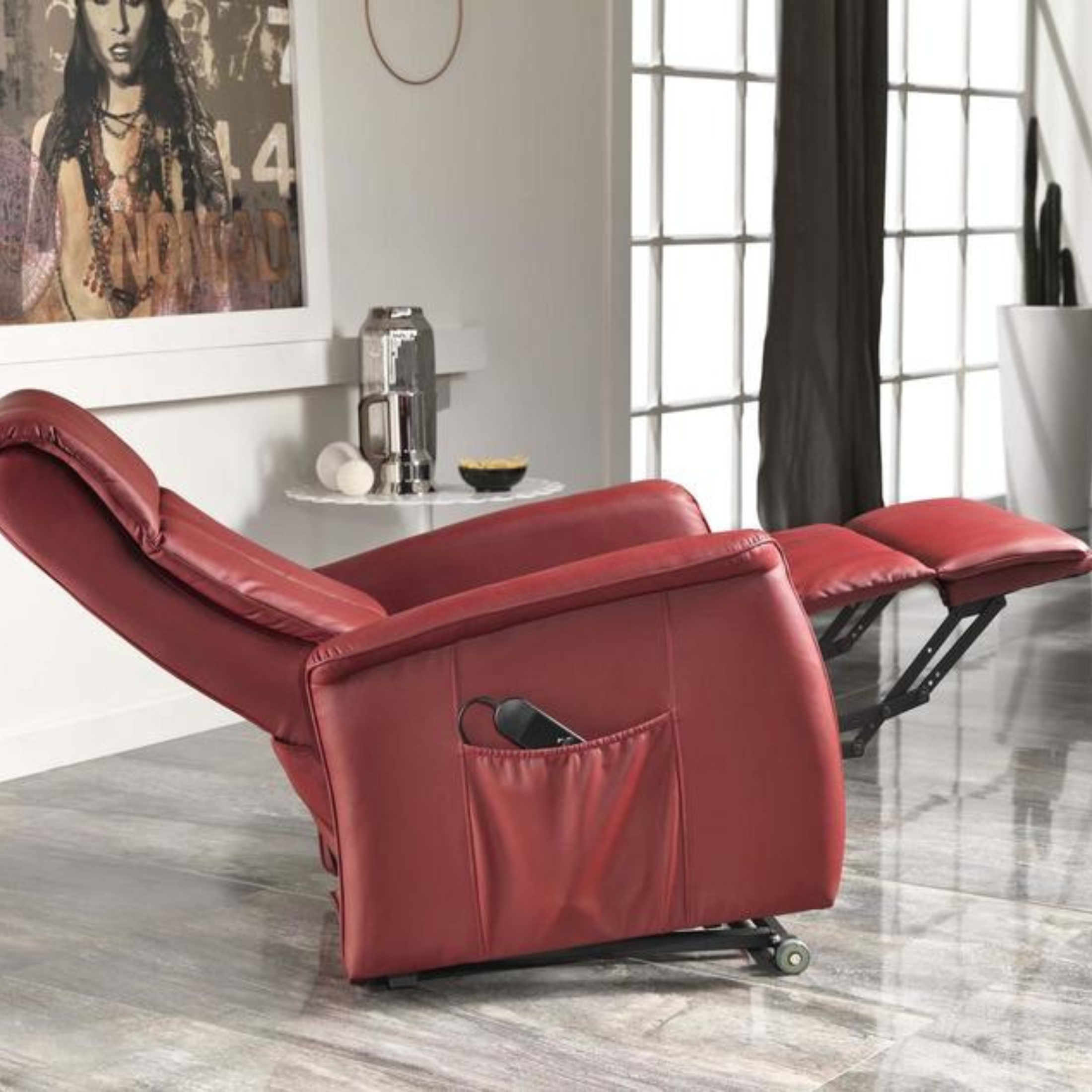 Fauteuil inclinable en microfibre "Morgana" fonction relevable 2 moteurs 82x75 cm 110h