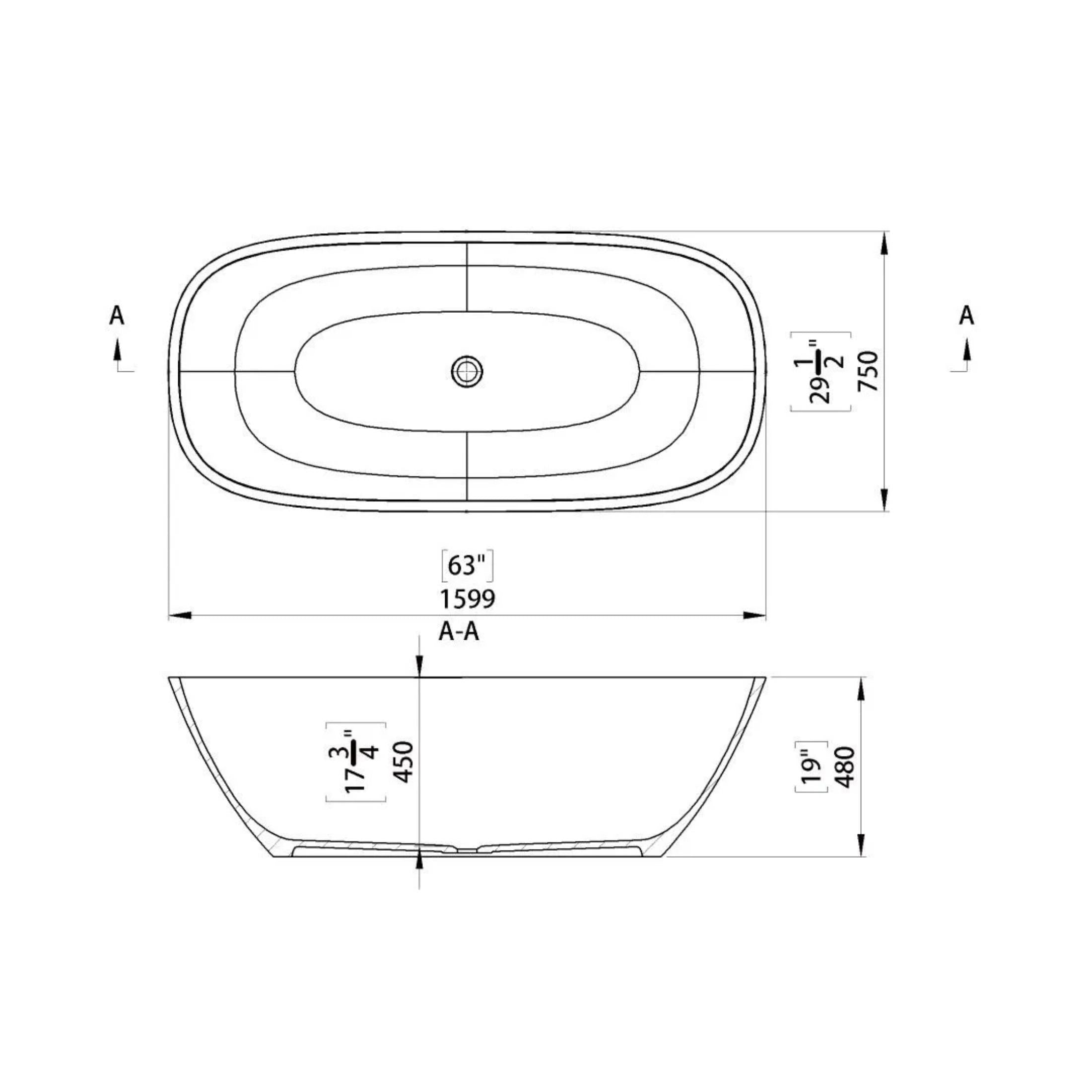 Vasca da bagno freestanding "Rimini" in marmo ricomposto cm 160x75 48h