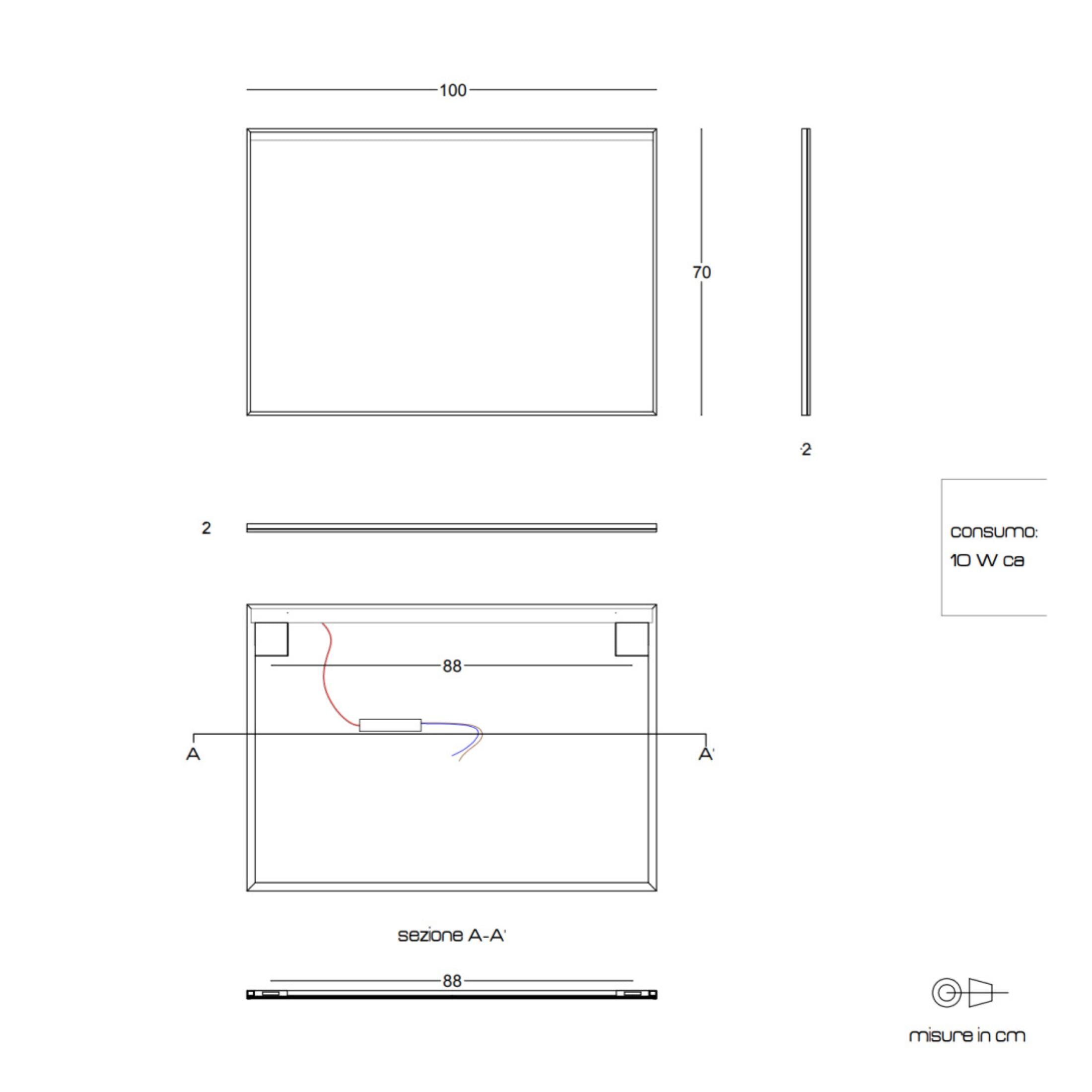 Specchio a led rettangolare "Sombra" con telaio nero opaco