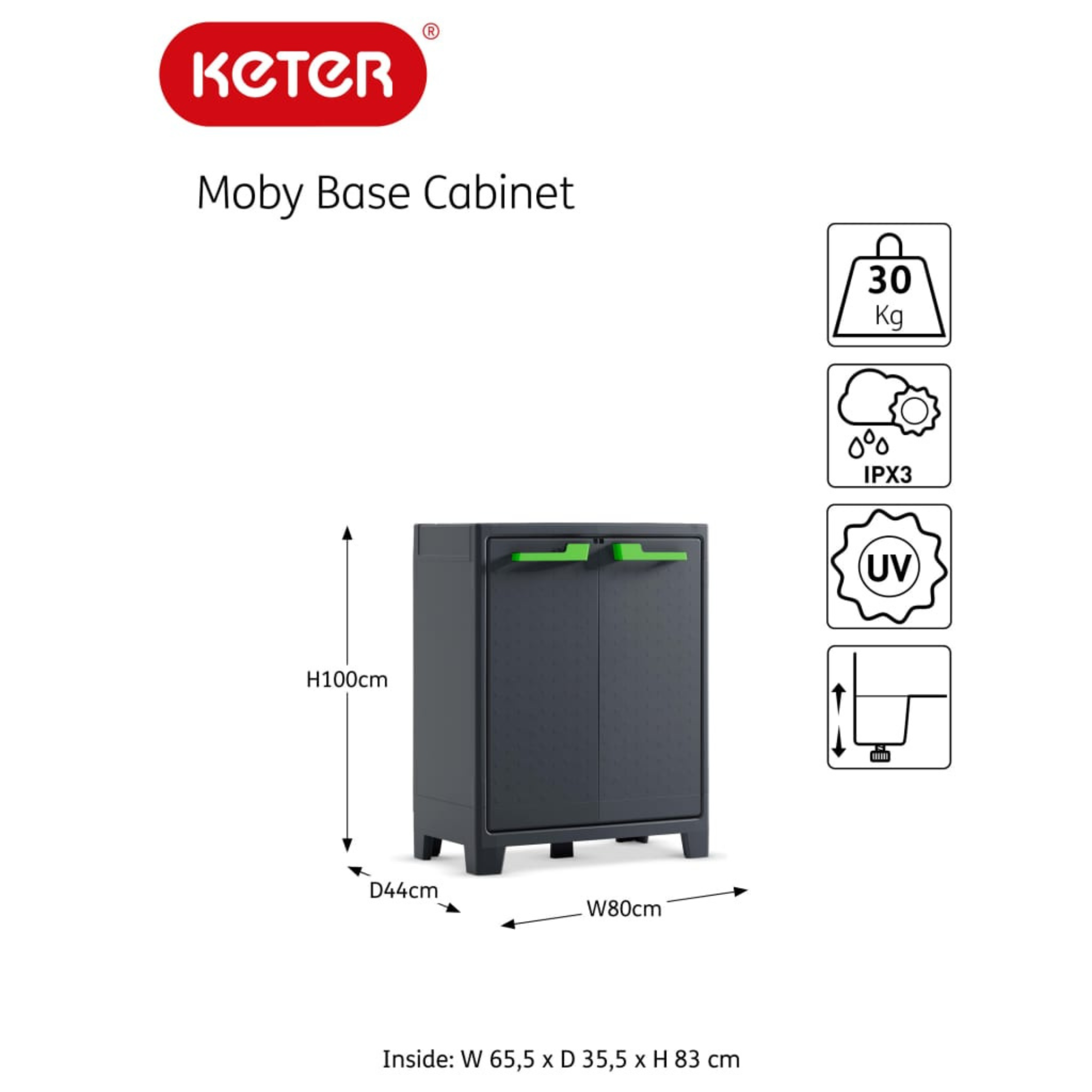 Meuble de jardin "Mody" en résine avec étagères intérieures et pieds surélevés