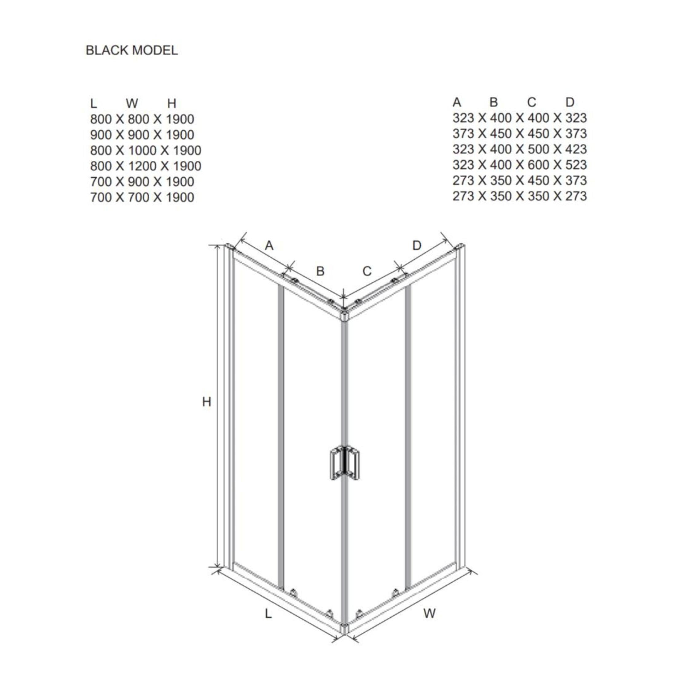 Box doccia rettangolare "Cielo" in vetro trasparente con profilo nero opaco h 190 cm