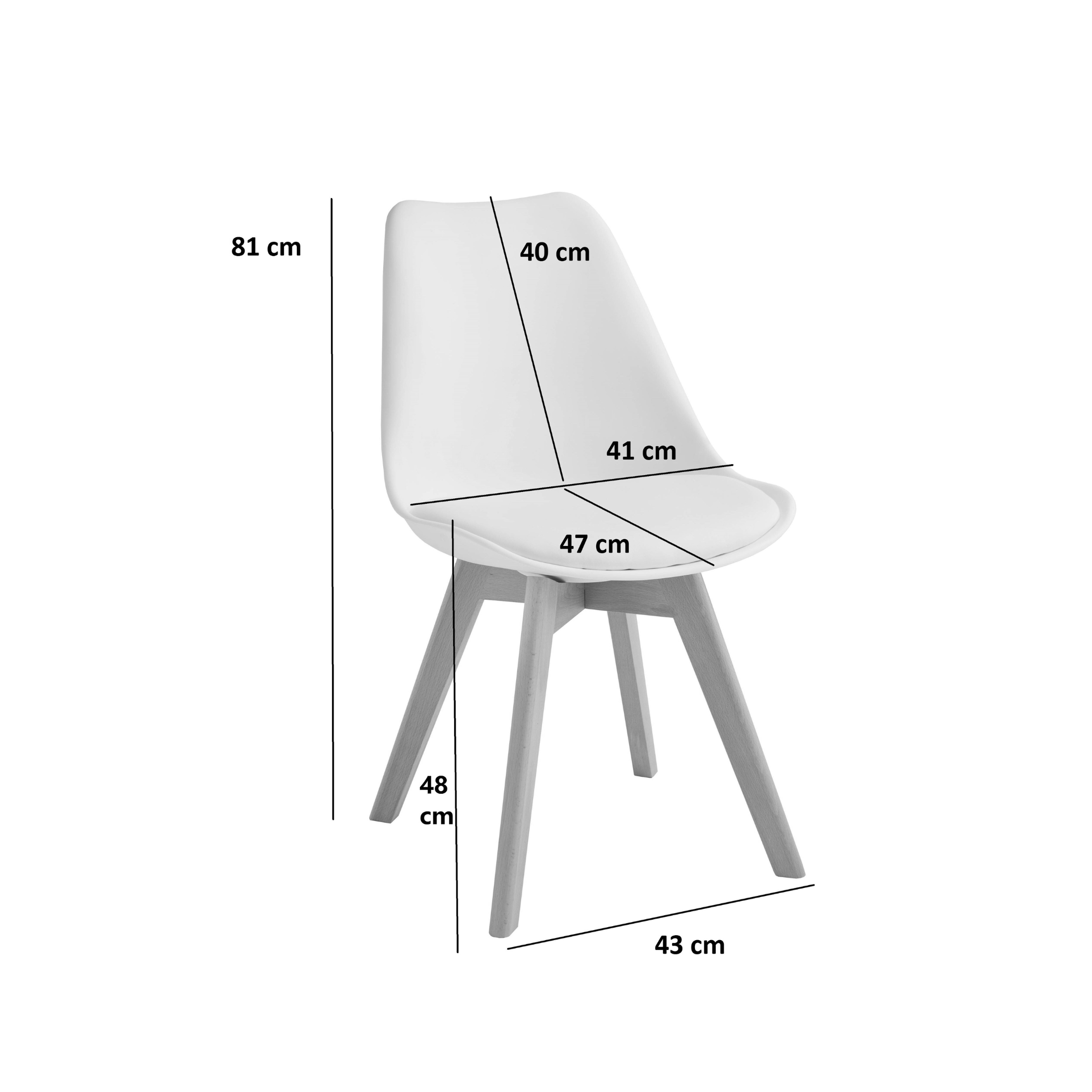 Silla acolchada símil piel "Carlotta" sillón con patas de madera 52x48,5 cm 82h