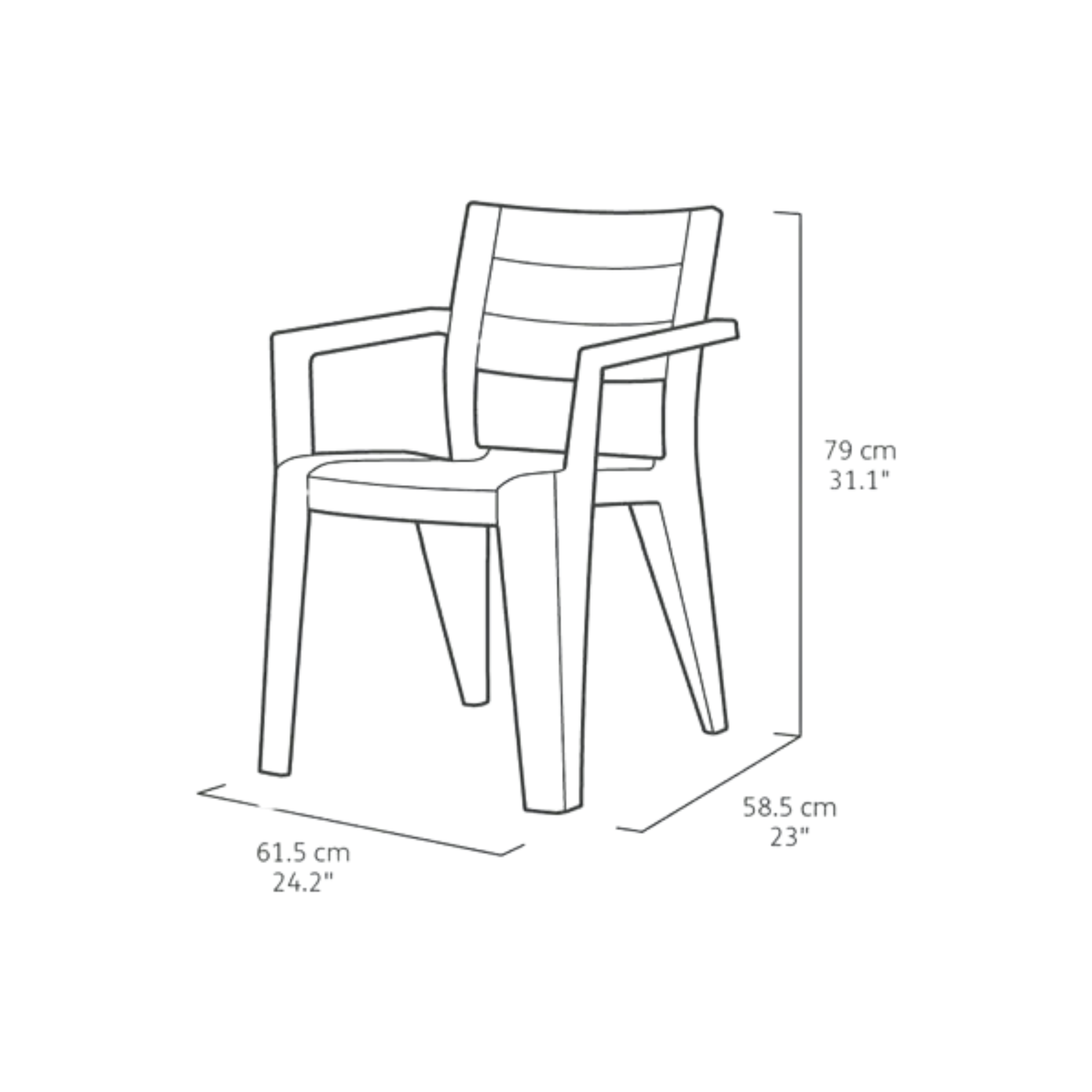 Set di 6 sedie da giardino "Helena" con braccioli in polipropilene impilabili cm 61,5x58,5 79h