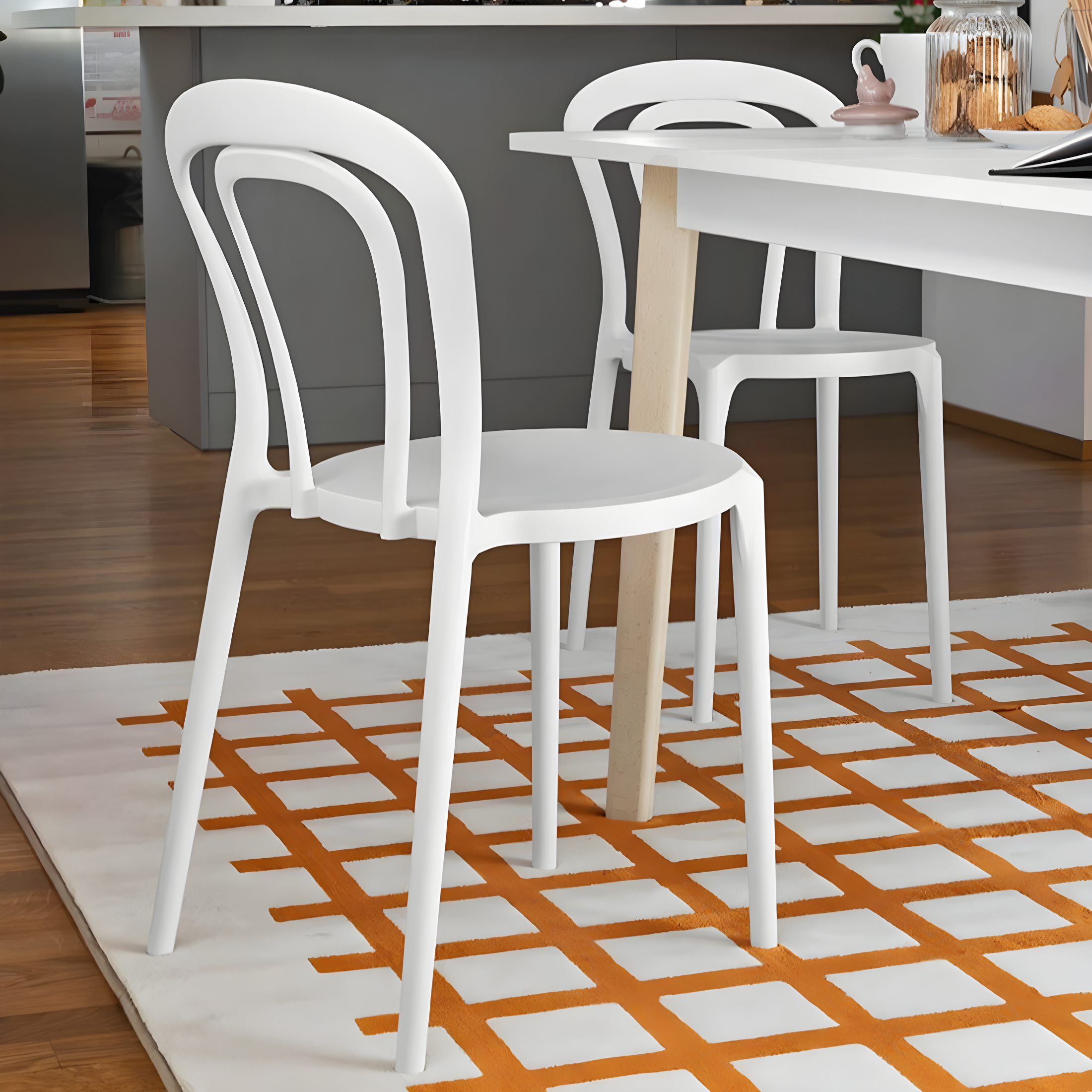 Set di sedie moderne "Caffè" in polipropilene impilabili per esterno e interno cm 53x53 83h