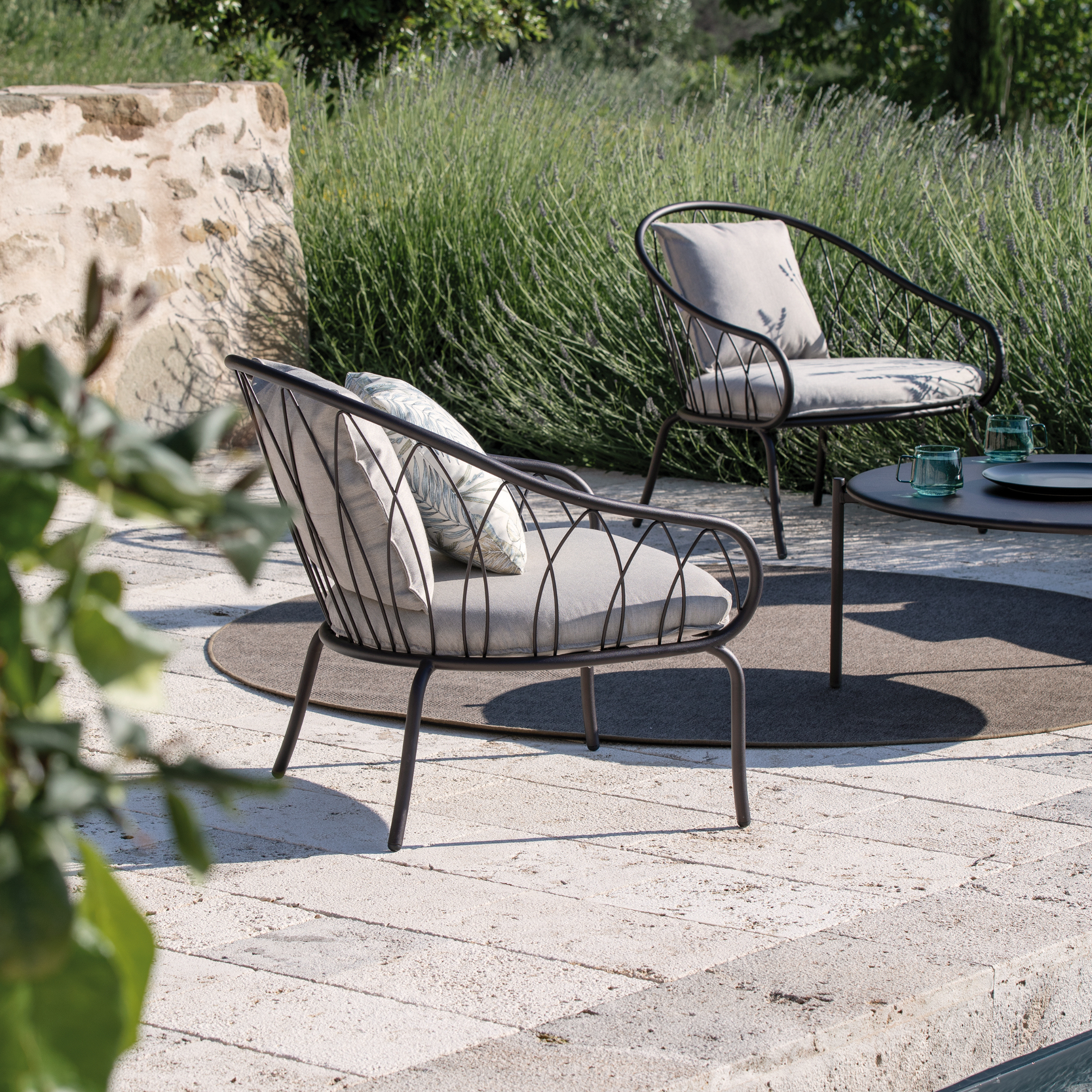 Sillón de jardín bajo de metal "Flora" sillón apilable 75x75 cm 75h