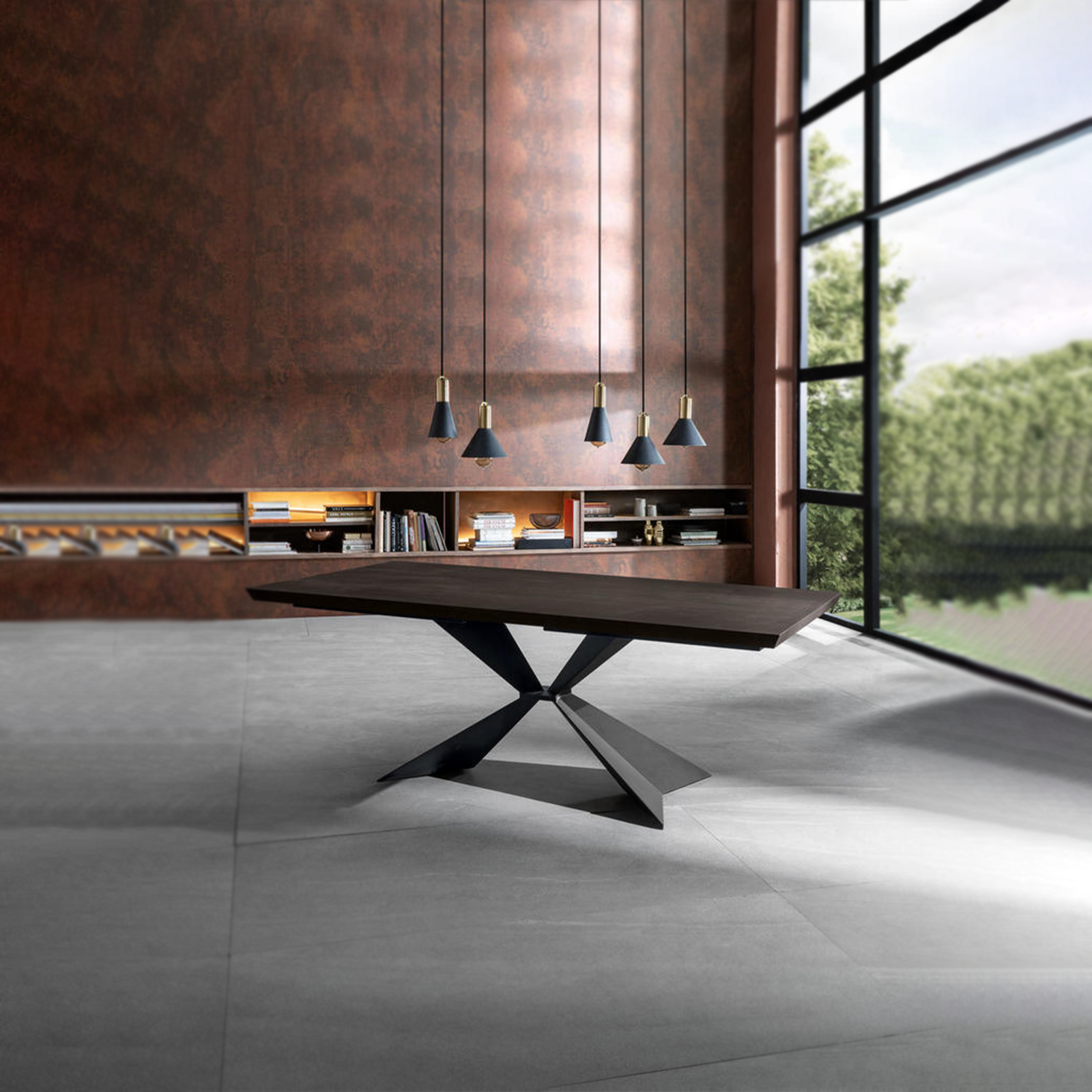 Table extensible "Stark" plateau bois pieds métal 200/300x100 cm 76h