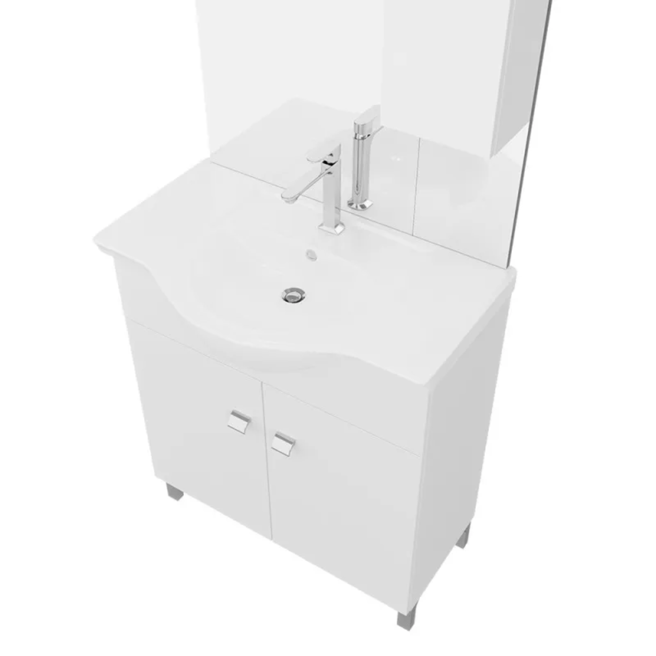 Mobili bagno "Kiro" in nobilitato con finitura bianco lucido , lavabo in ceramica da incasso e specchio