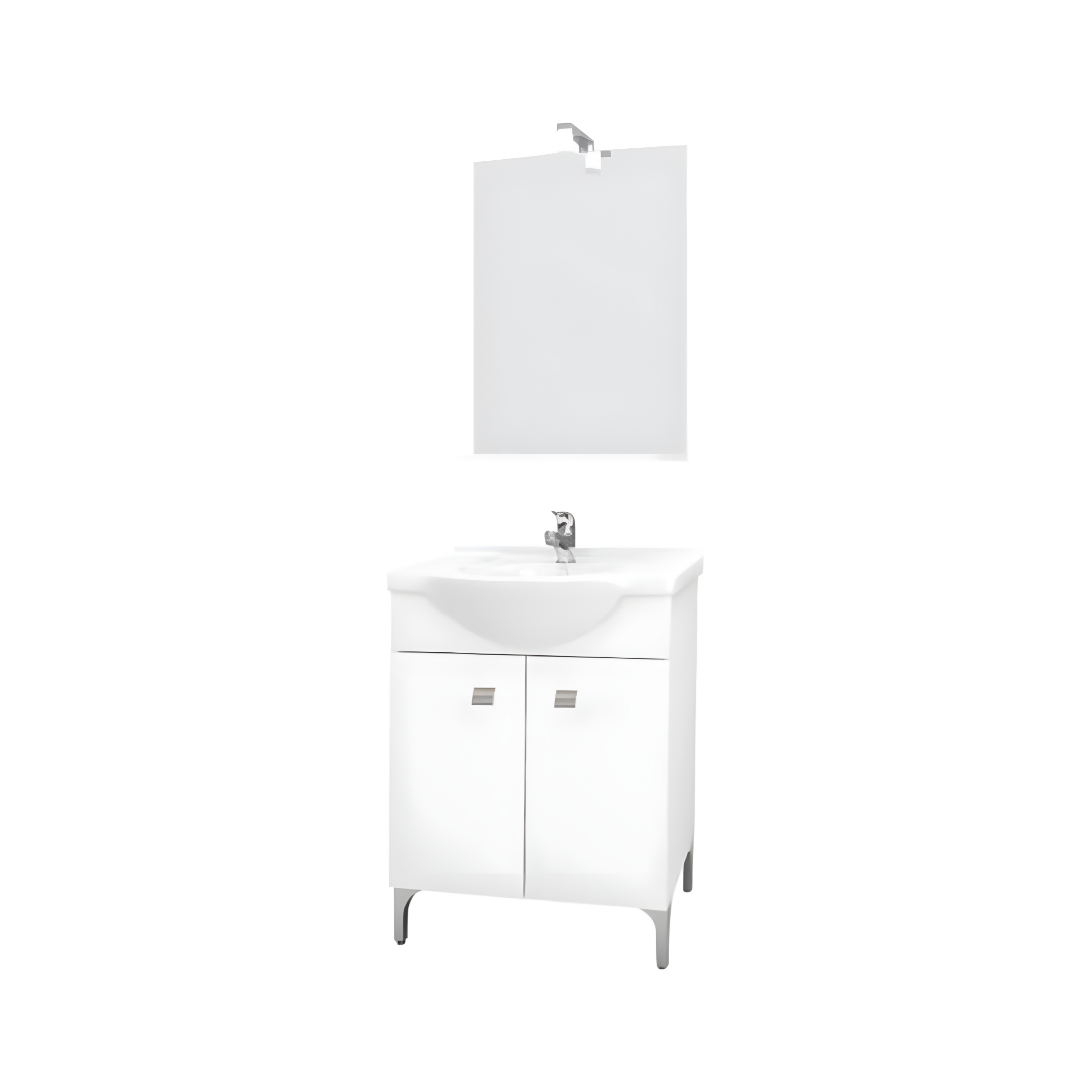 Mobili bagno "Kiro" in nobilitato con finitura bianco lucido , lavabo in ceramica da incasso e specchio