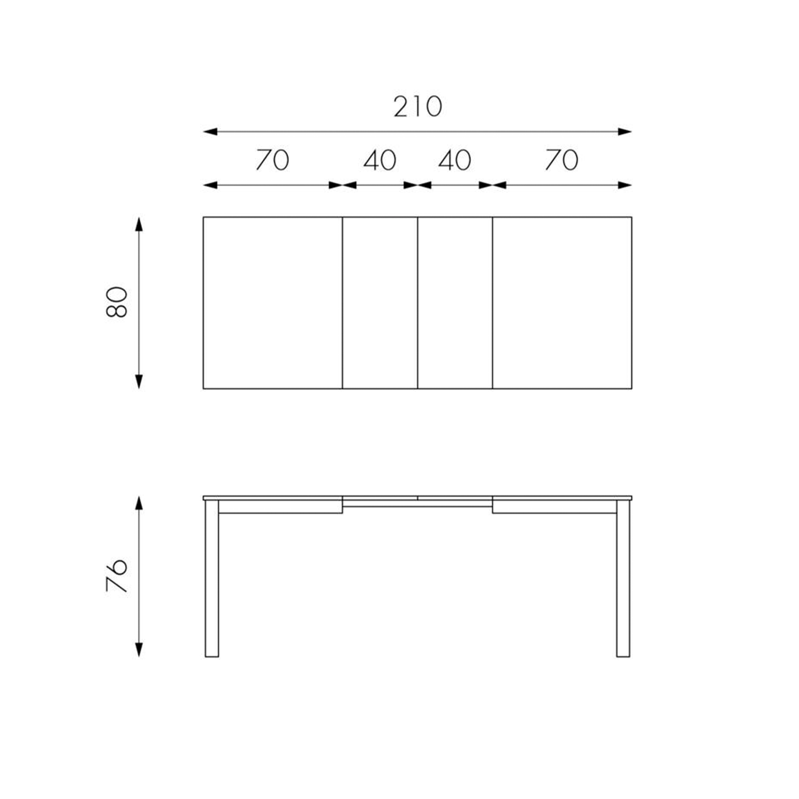 Table extensible "Traffic" plateau mélaminé, pieds bois massif 130/210x80 cm 76h