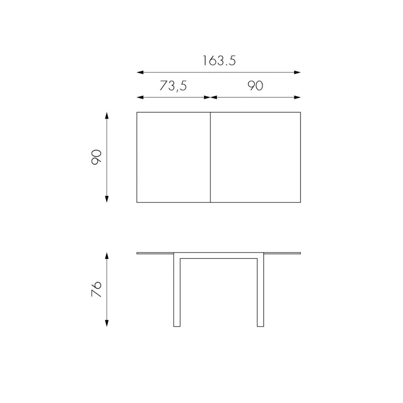 Table extensible Banner avec plateau en verre trempé, structure en métal, 6 places, 164x90 cm, 76h