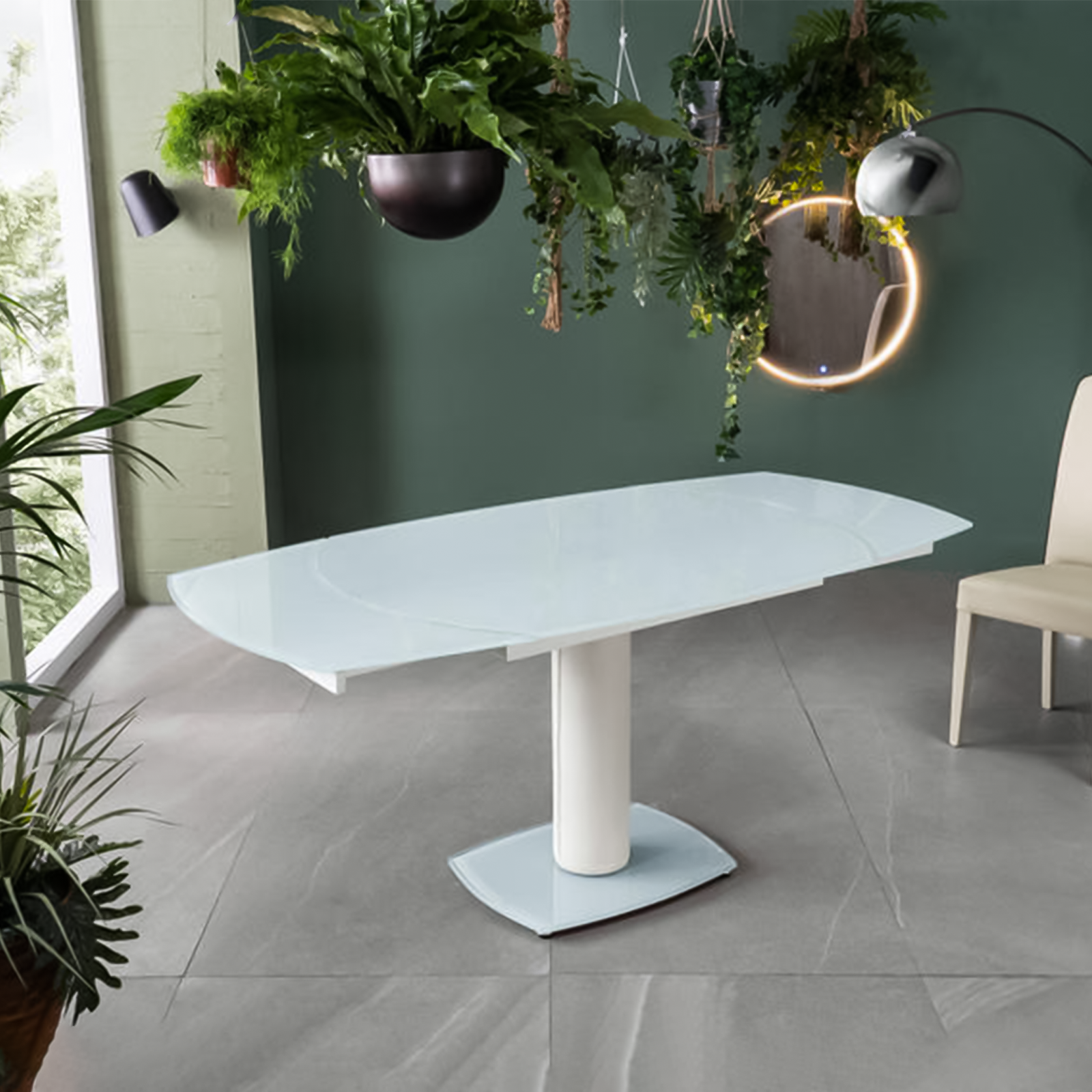 Table extensible "Kyoto" en verre texturé avec pieds en métal 120/180x90 cm 76h