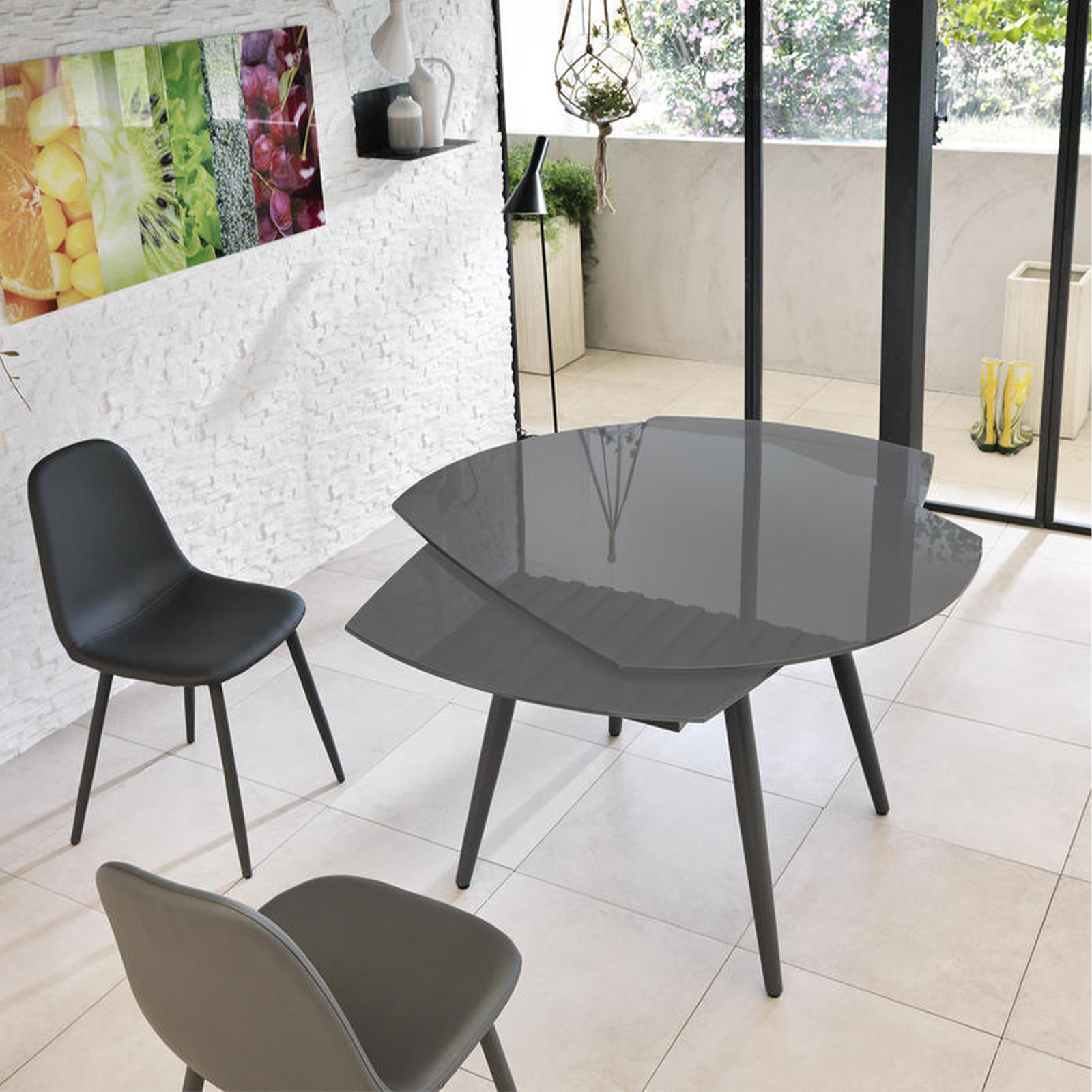 Table extensible en verre trempé "Kyoto Four" structure métallique 120/180x90 76h cm