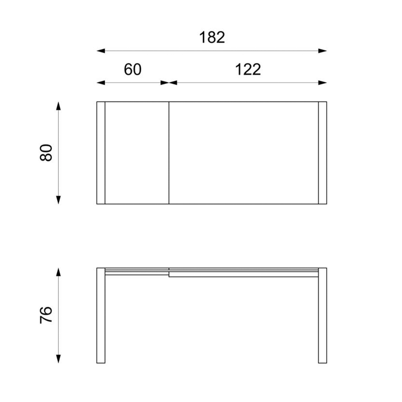 Table extensible "Pixel" en verre trempé avec structure métallique 122/182x80 cm 76h