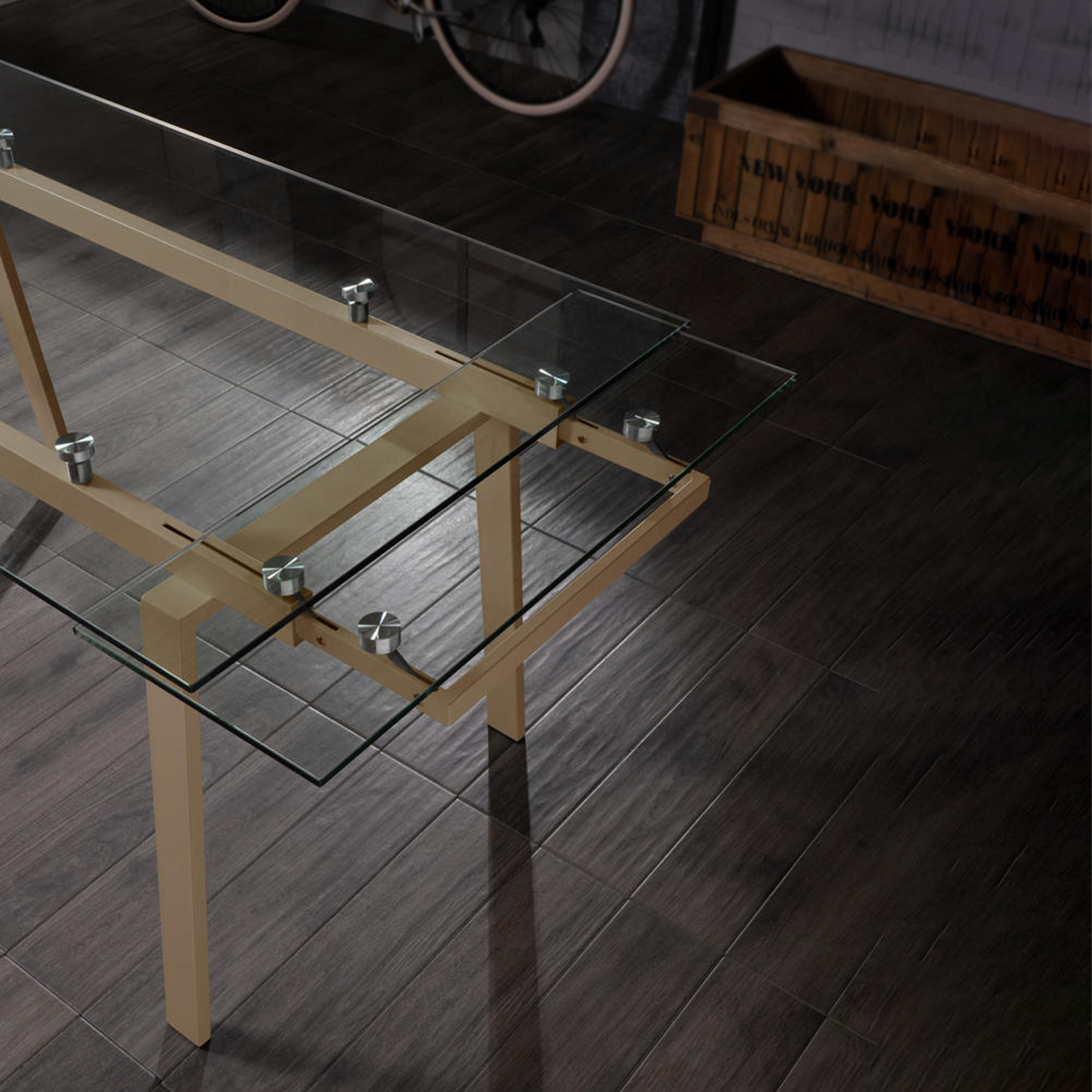 Table extensible en verre trempé pieds métal Tommy 140/200x80 cm 76h