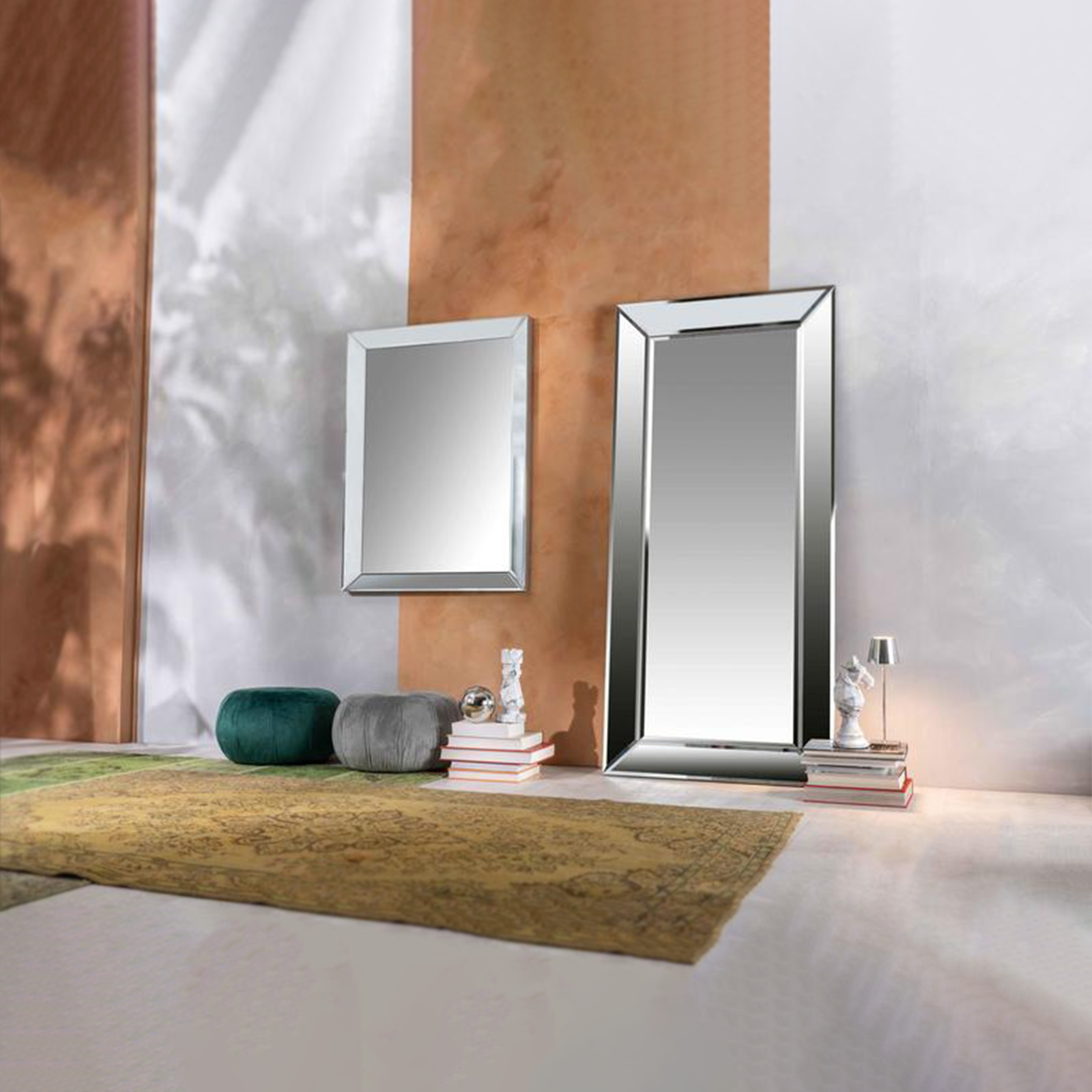 Specchio da parete Stones "Fedro" cornice in legno argento rettangolare cm 90x5,5 195h