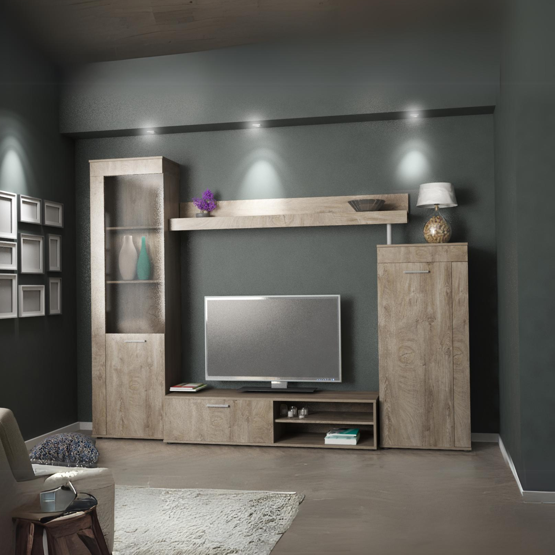 Mueble TV de pared "Living" color roble 260x35/42 cm 188 h