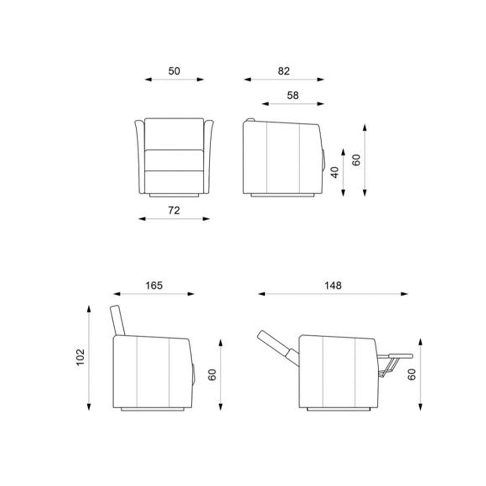 Poltrona reclinabile "Magic" girevole moderna in tessuto base cromata cm 70x85 69h