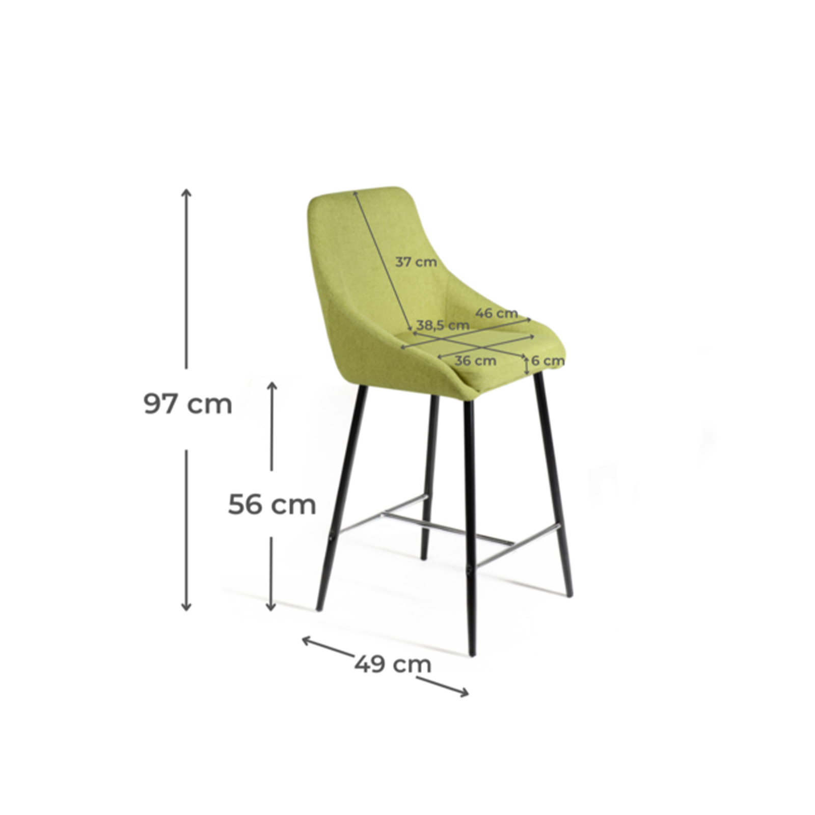 Taburete alto de tela con reposapiés de metal "Ray" 46x49 cm 97h