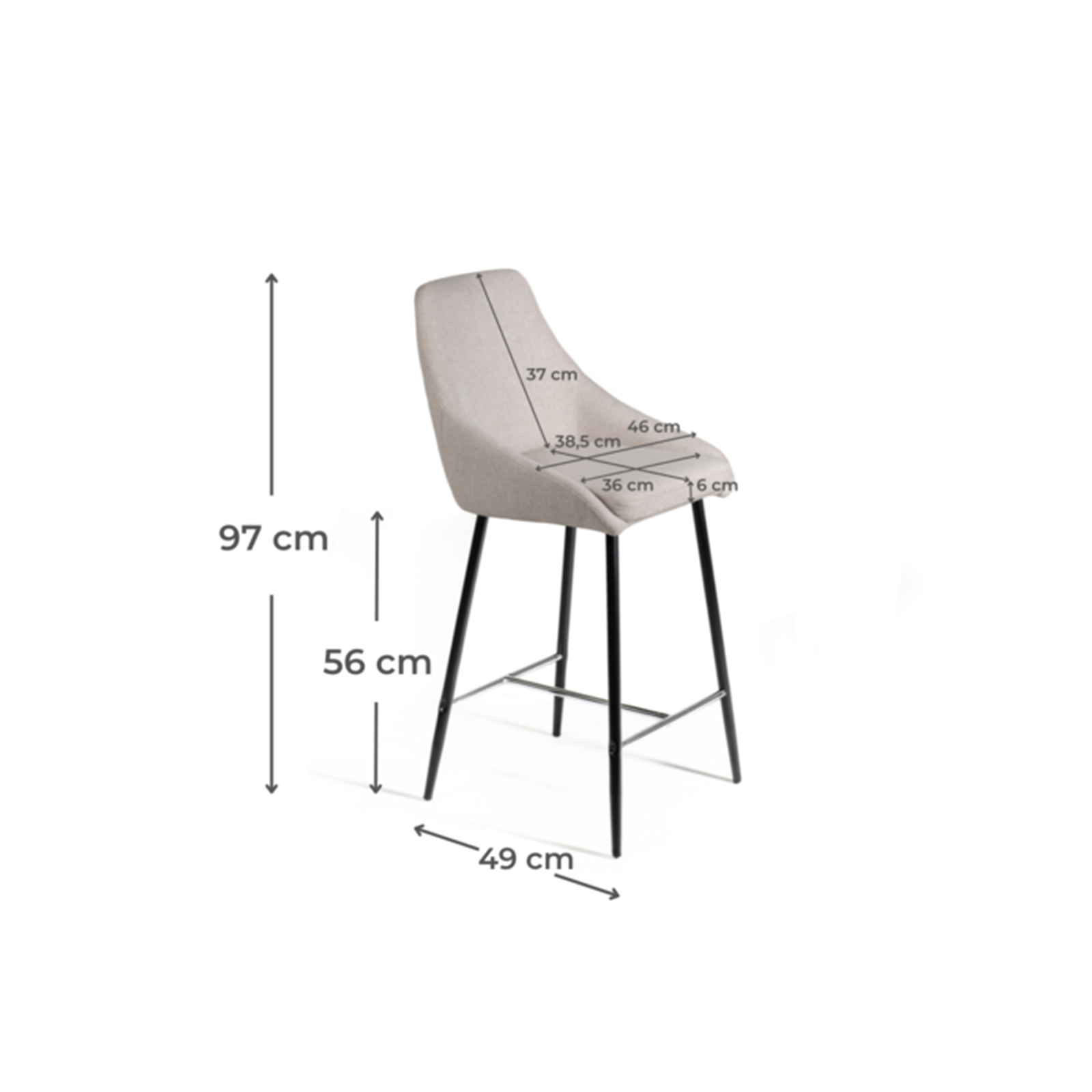 Taburete alto de tela con reposapiés de metal "Ray" 46x49 cm 97h