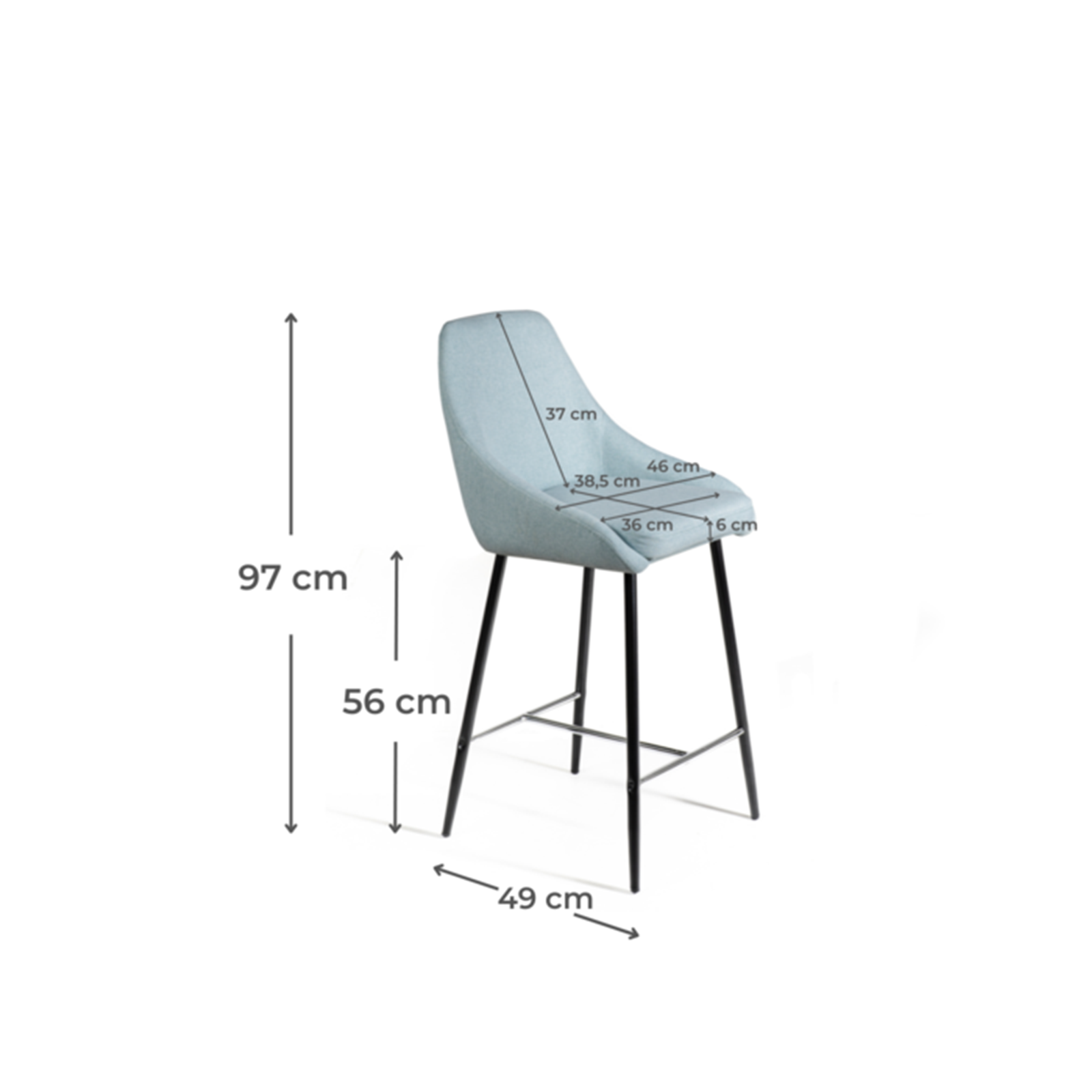 Taburete alto de tela con reposapiés de metal "Ray" 46x49 cm 97h