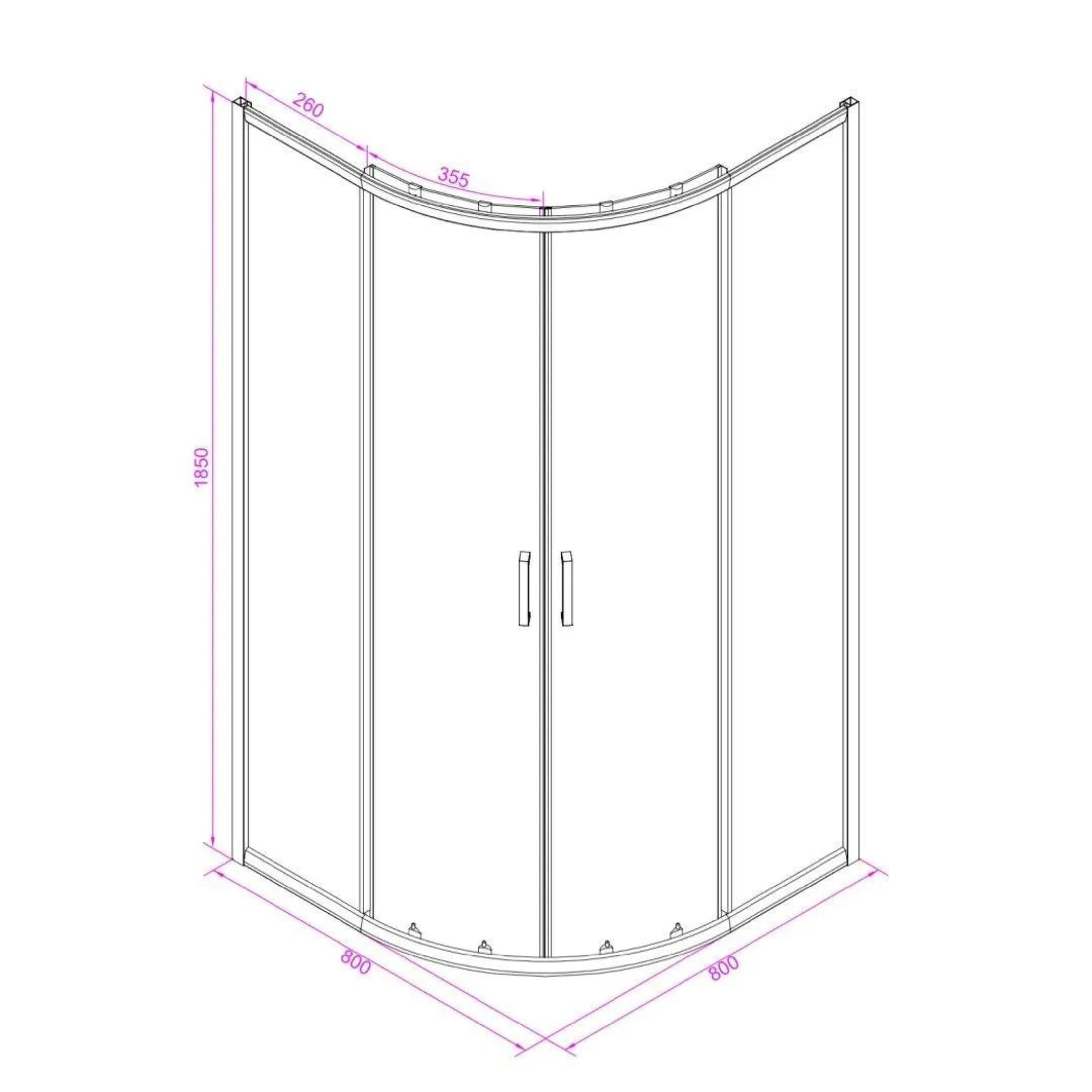 Box doccia stondato semicircolare "Lima" in vetro temperato trasparente cm 80x80 185h