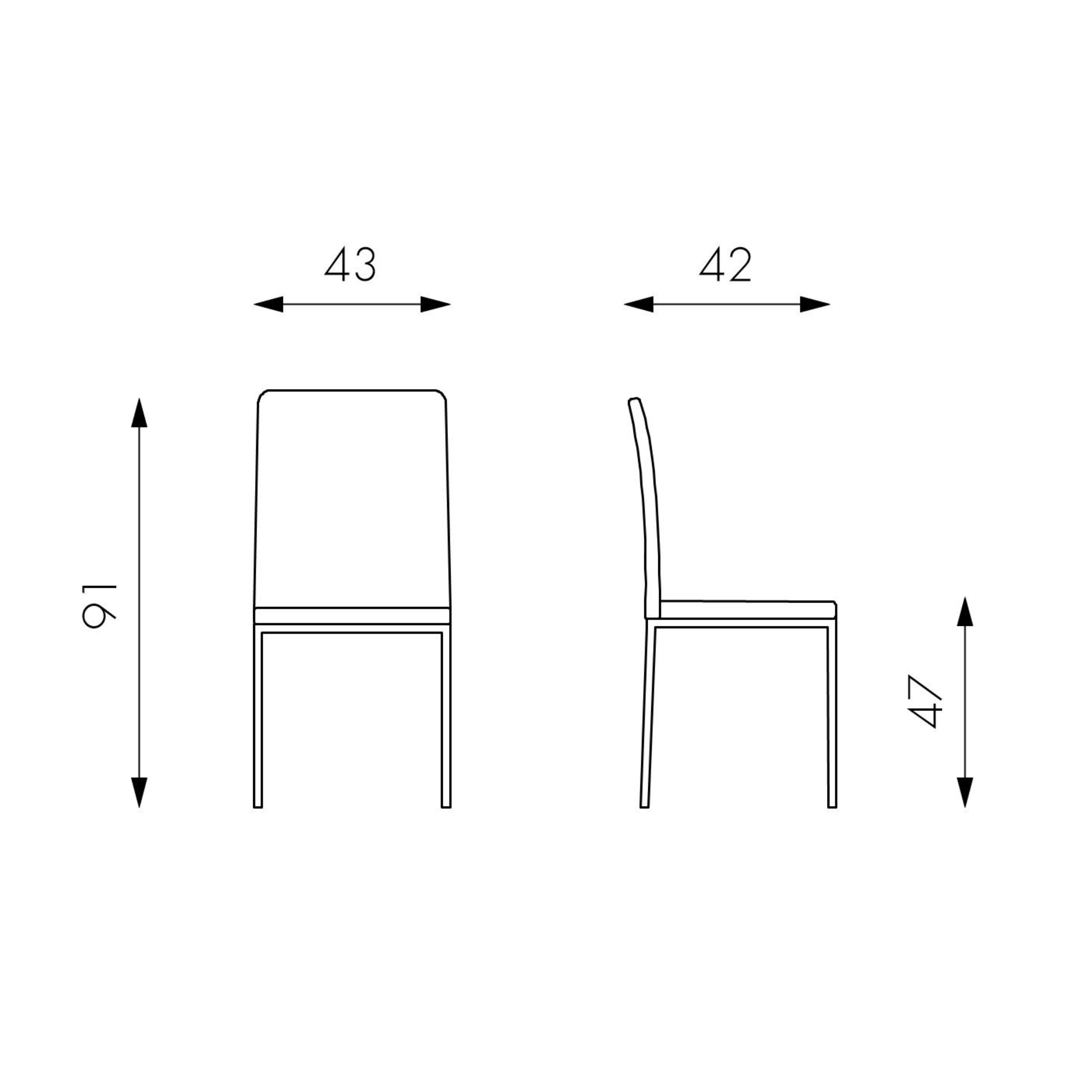 Chaise moderne "Flag" rembourrée en simili cuir avec pieds en métal 43x42 cm 91h