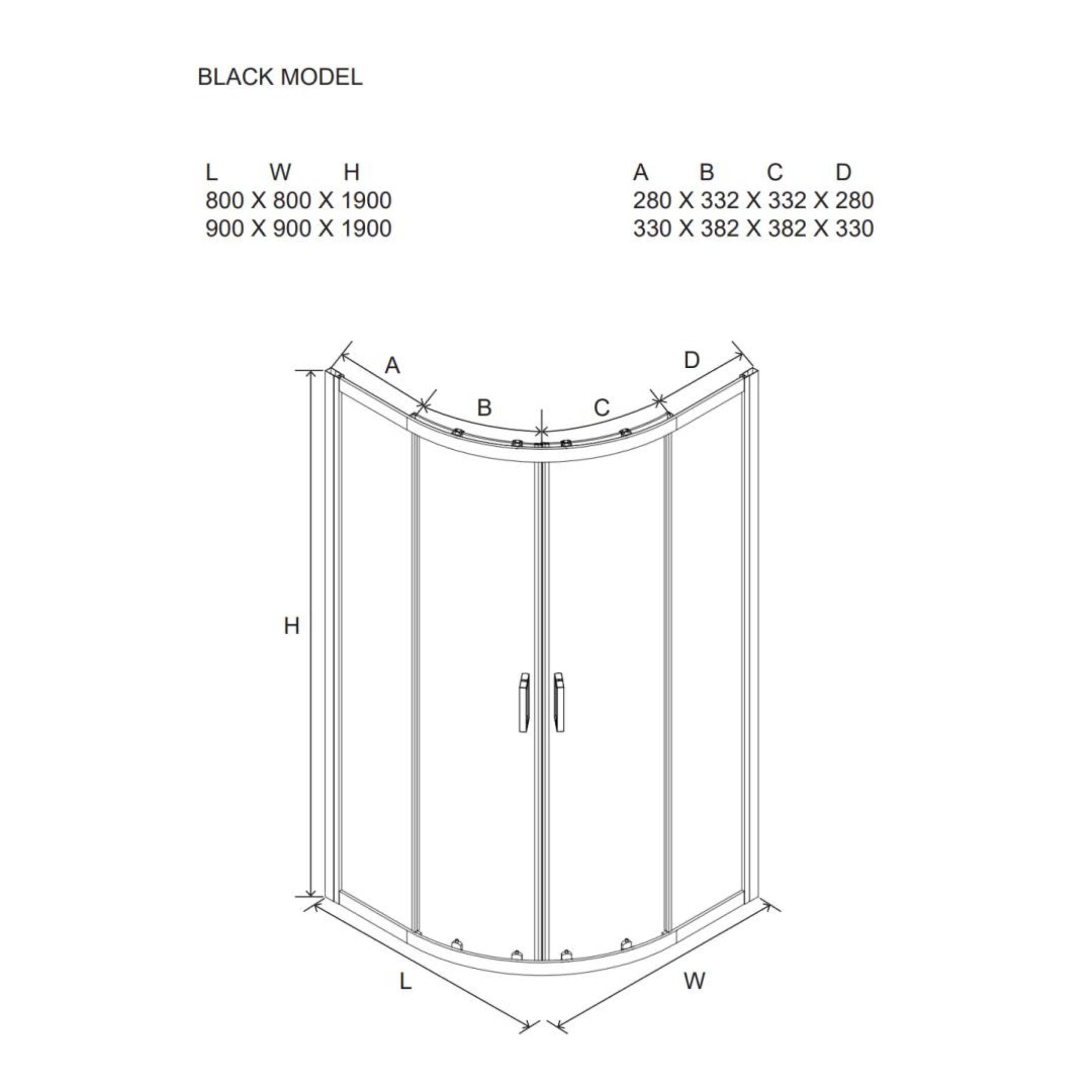 Box doccia semicircolare "Cielo" in vetro trasparente e profilo nero opaco h 190 cm