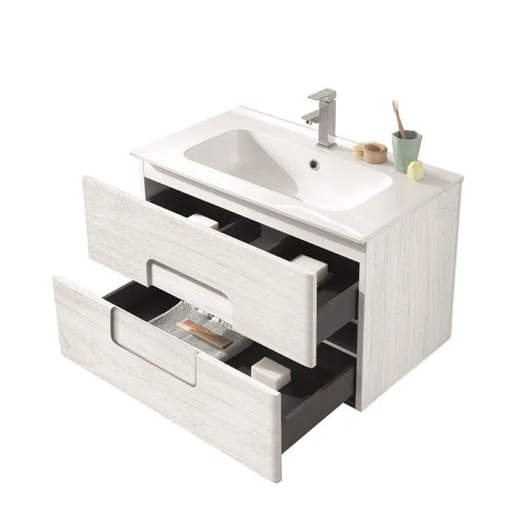 Mobile bagno sospeso "Jade80" in legno larice bianco con 2 cassetti e lavabo