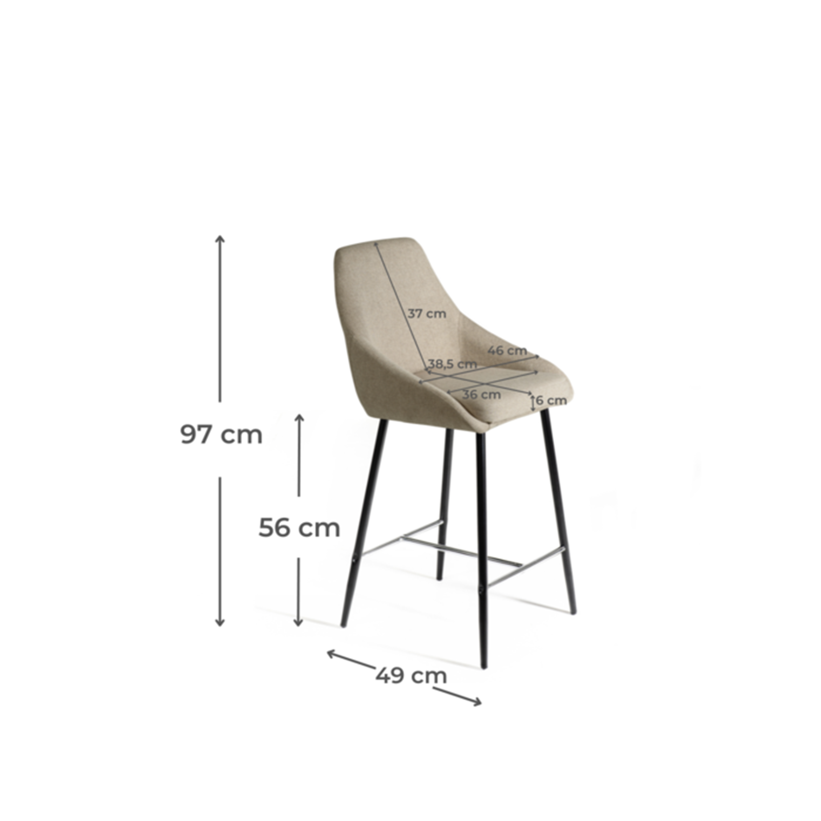 Taburete alto de tela con reposapiés de metal "Ray" 46x49 cm 97h