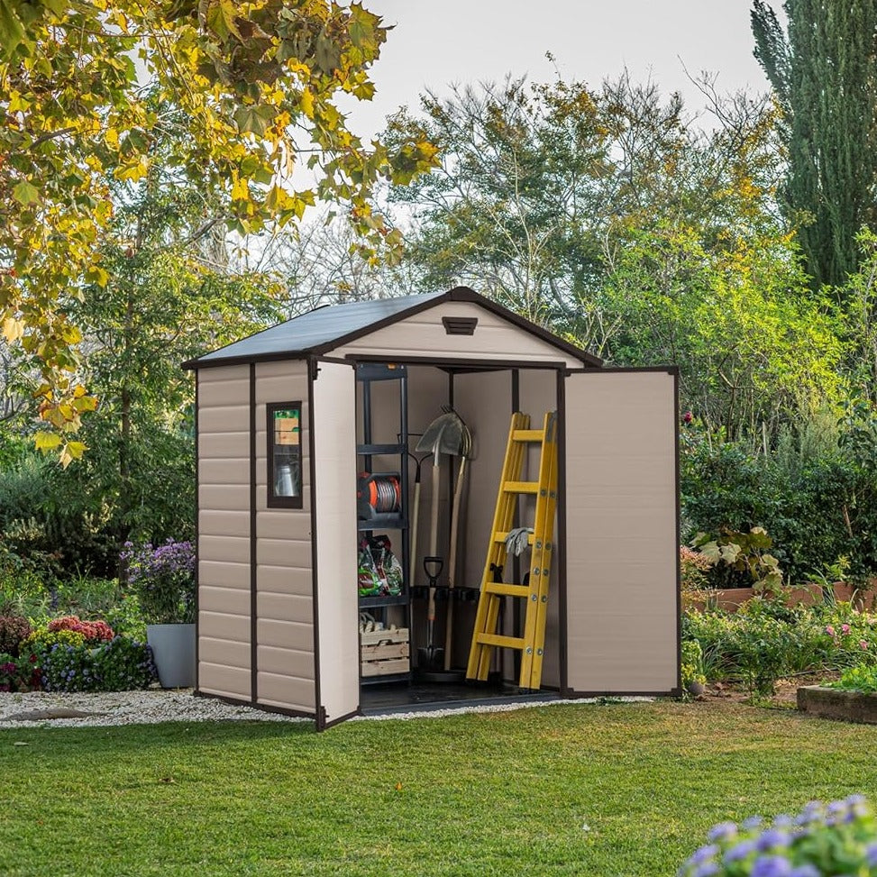 Abri de jardin en résine "NatureGlow" effet bois beige