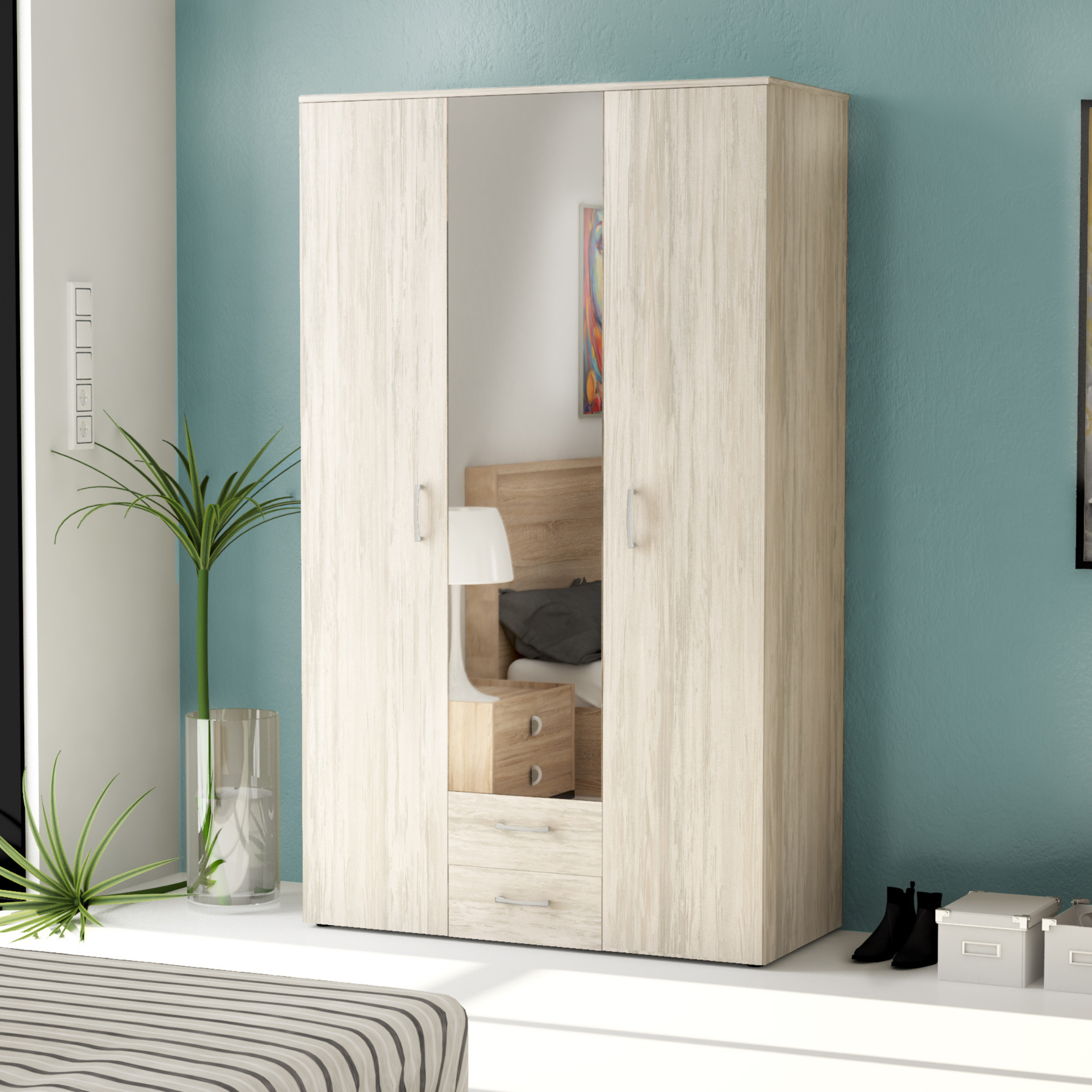Armoire "Bed" en bois avec miroir 121x54 cm 200h