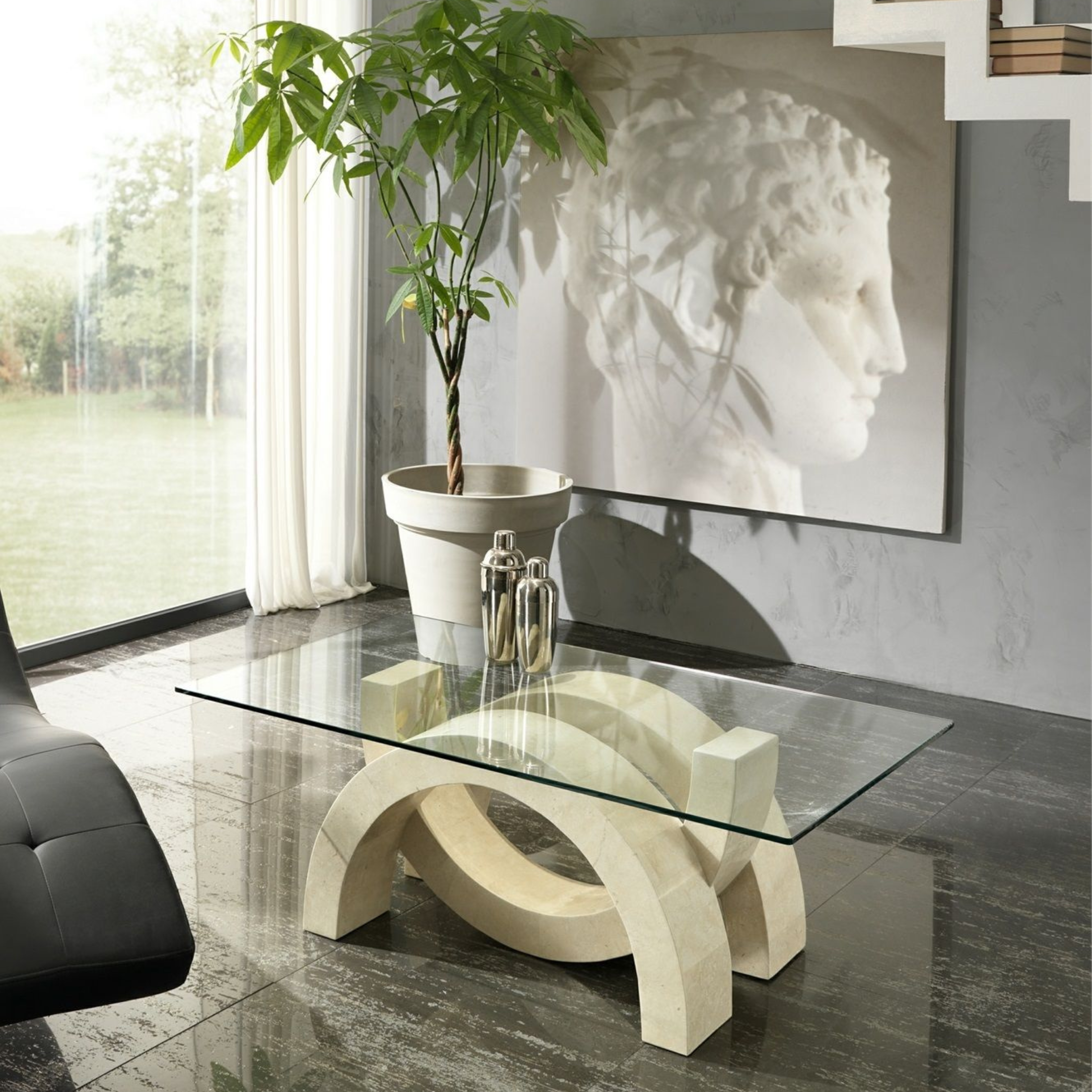 Table basse en pierre fossile Stones "Olimpia" 120x70 cm 41h